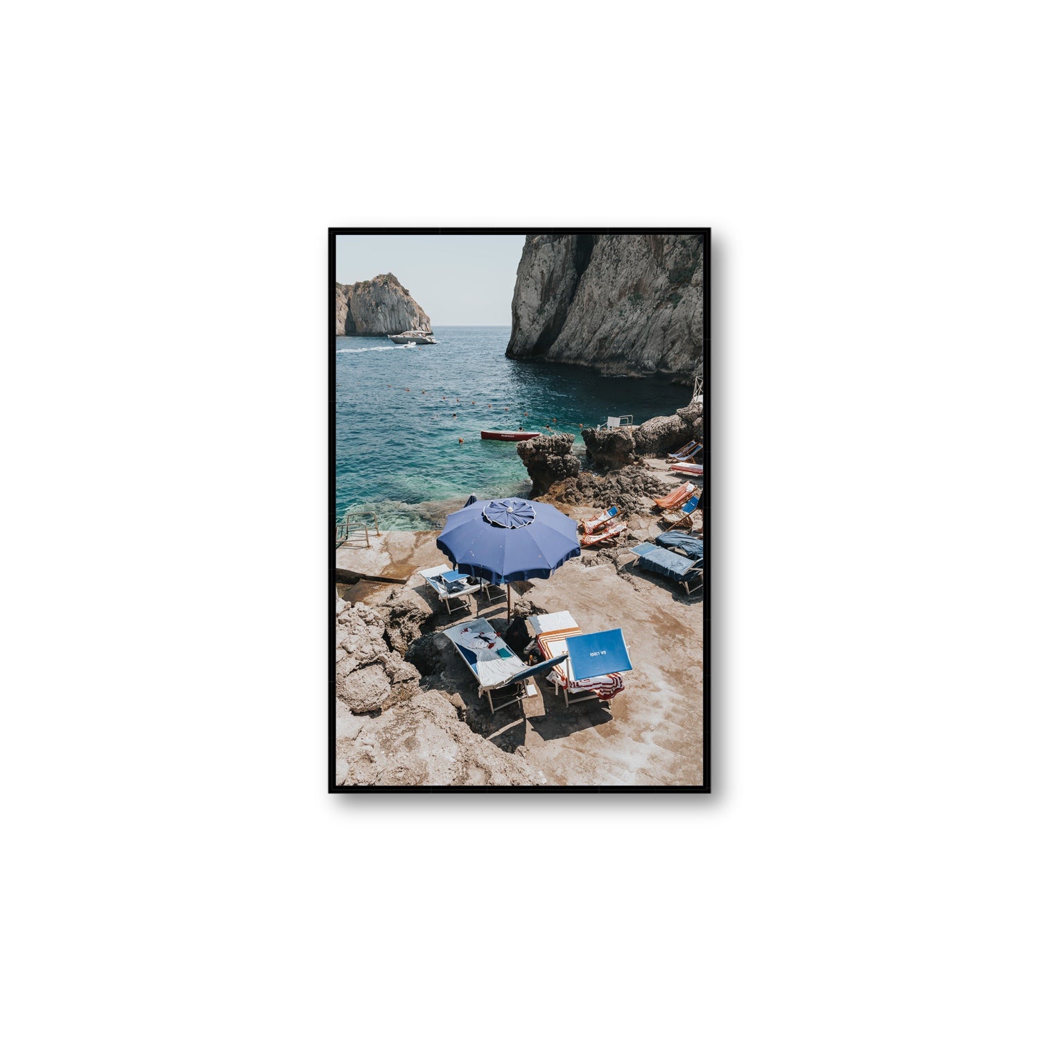 Lonely Loungers fine art print, Capri, Italy, Large, Black Float Frame, Fine Art Canvas