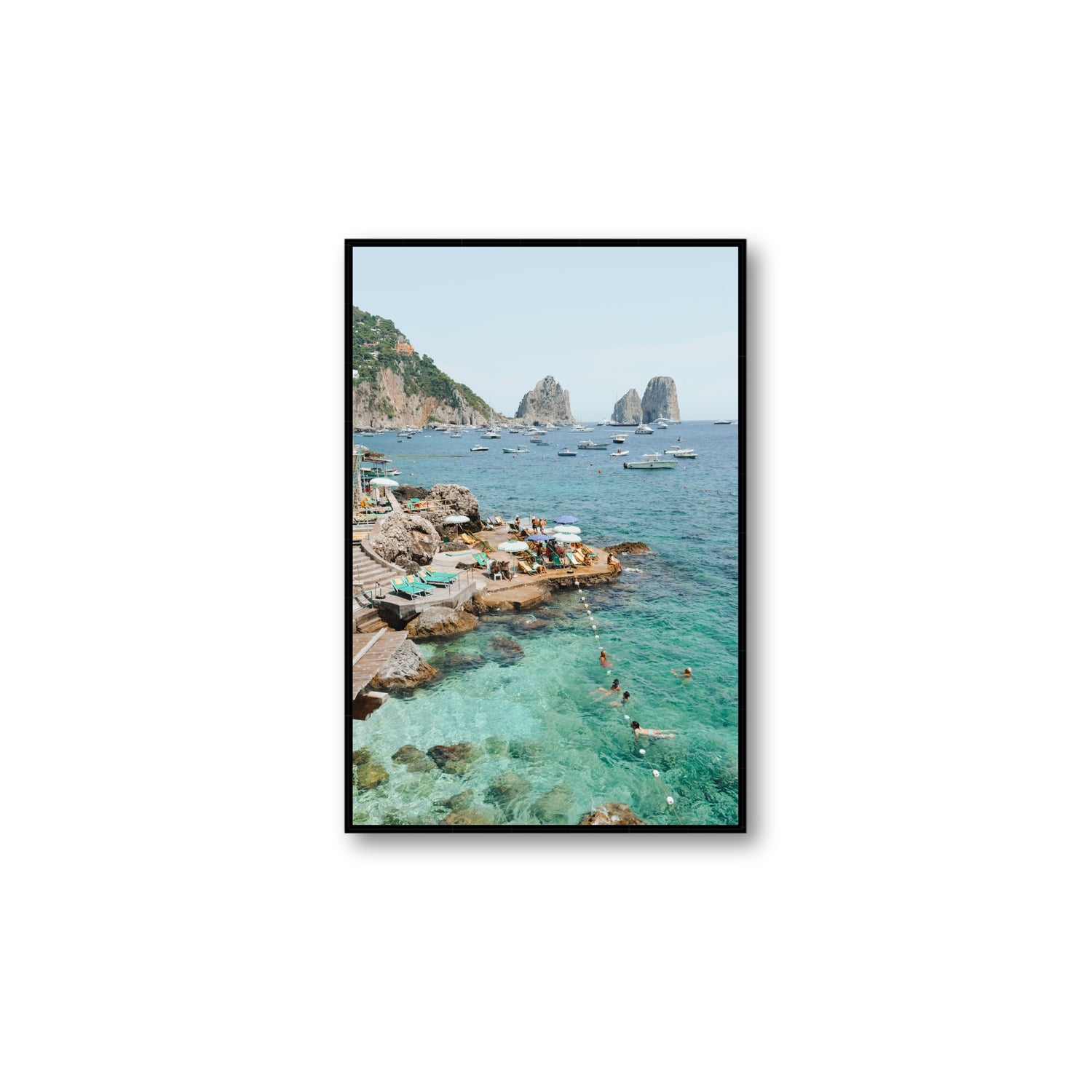 Summertime Blues Capri Mediterranean wall art Large fine art canvas in black float frame