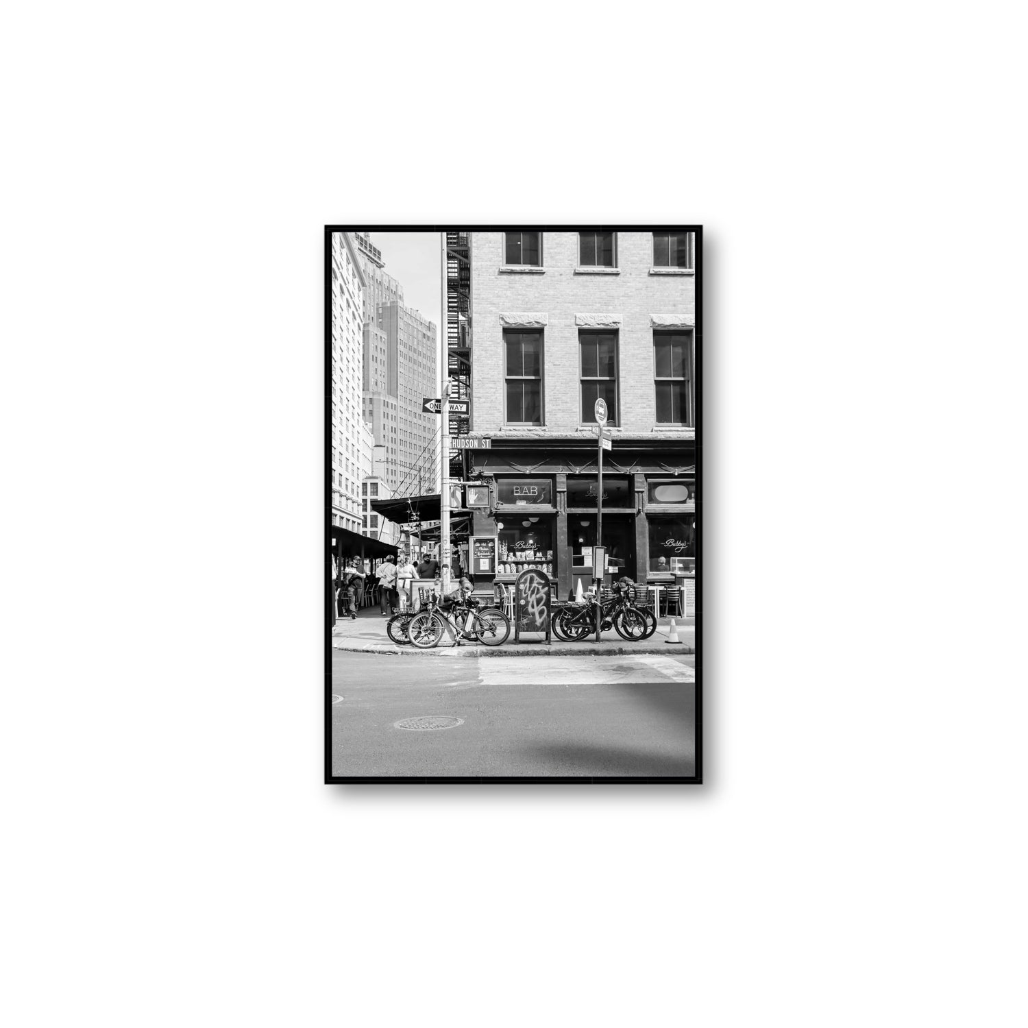 Bites Of The Big Apple New York NYC Black & White wall art Large fine art canvas in black float frame