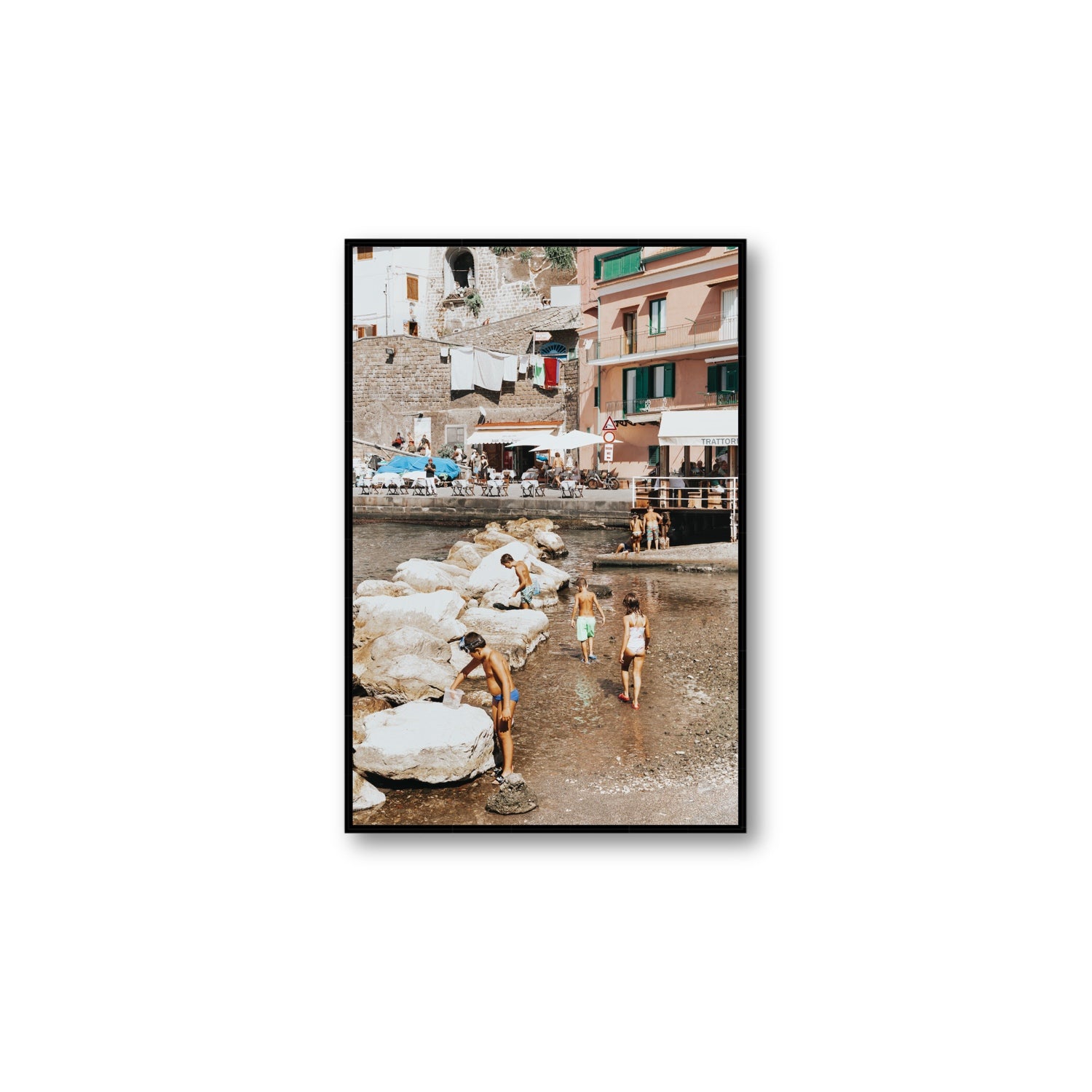 The Beachcombers Sorrento beach coastal wall art Large fine art canvas in black float frame