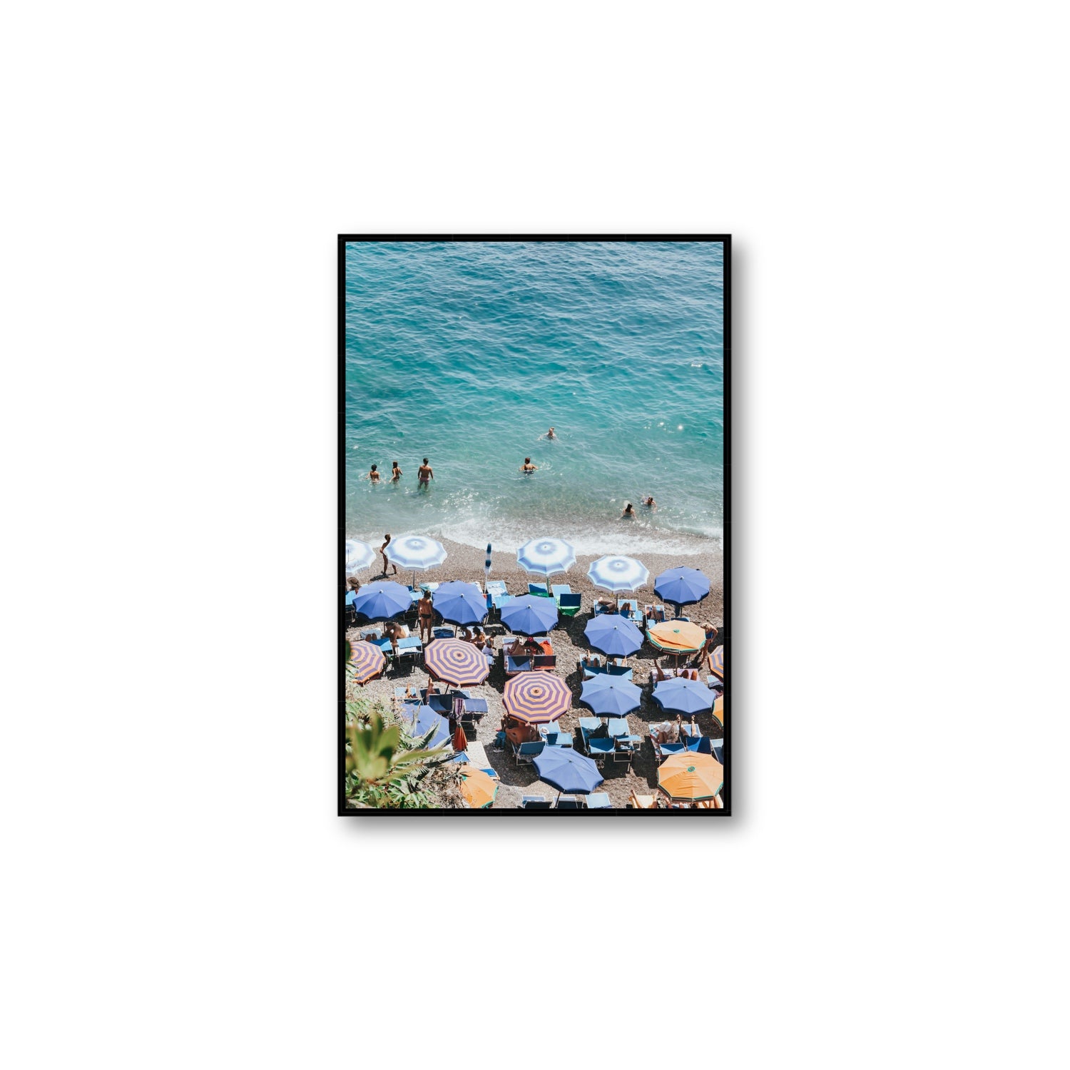 Paradise Beach fine art print, Positano, Italy, Large, Black Float Frame, Fine Art Canvas