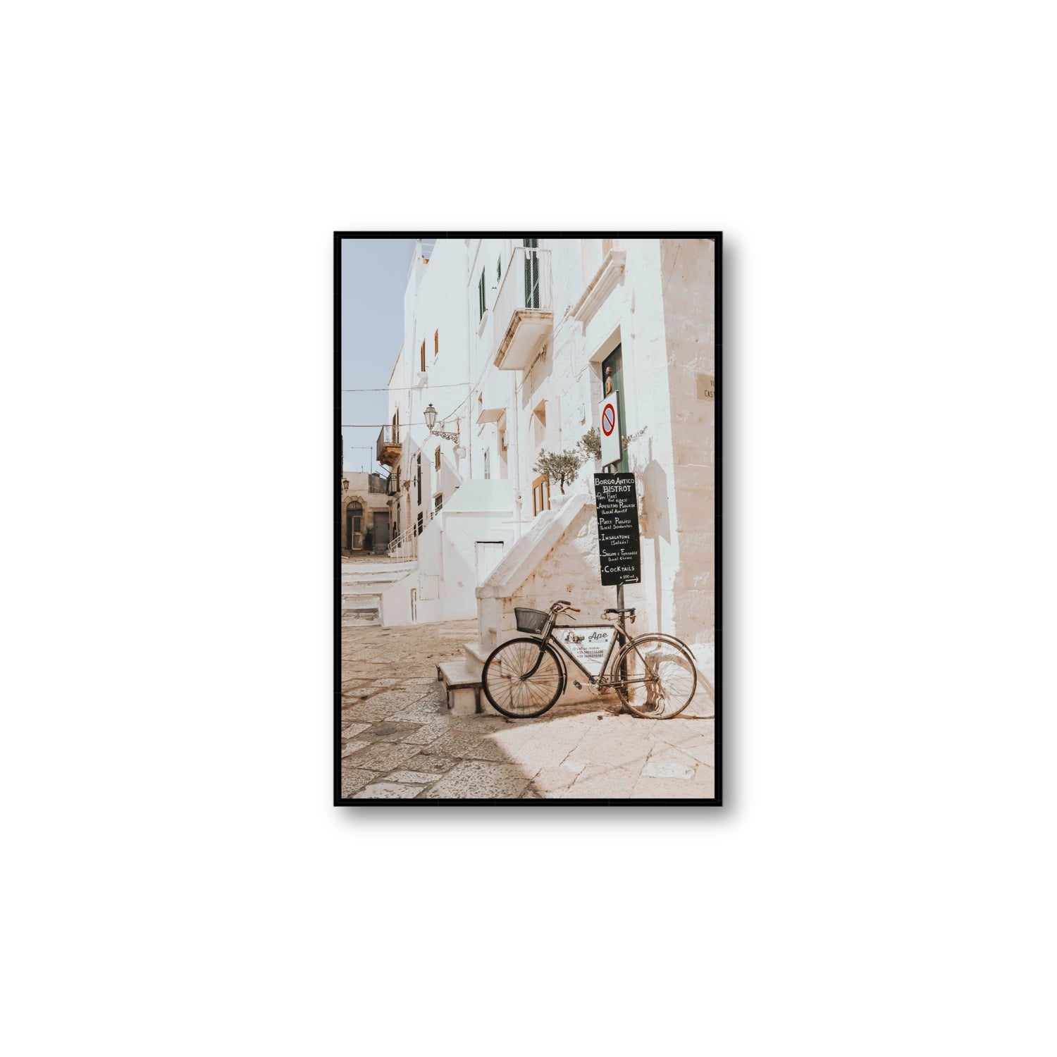 La Bicicletta Puglia Ostuni wall art Large fine art canvas in black float frame