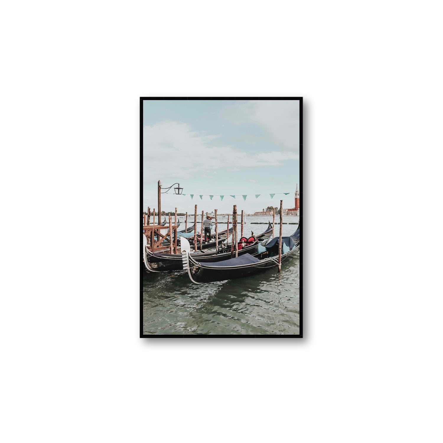 The Gondolier Venice Gondola Italian wall art Large fine art canvas in black float frame