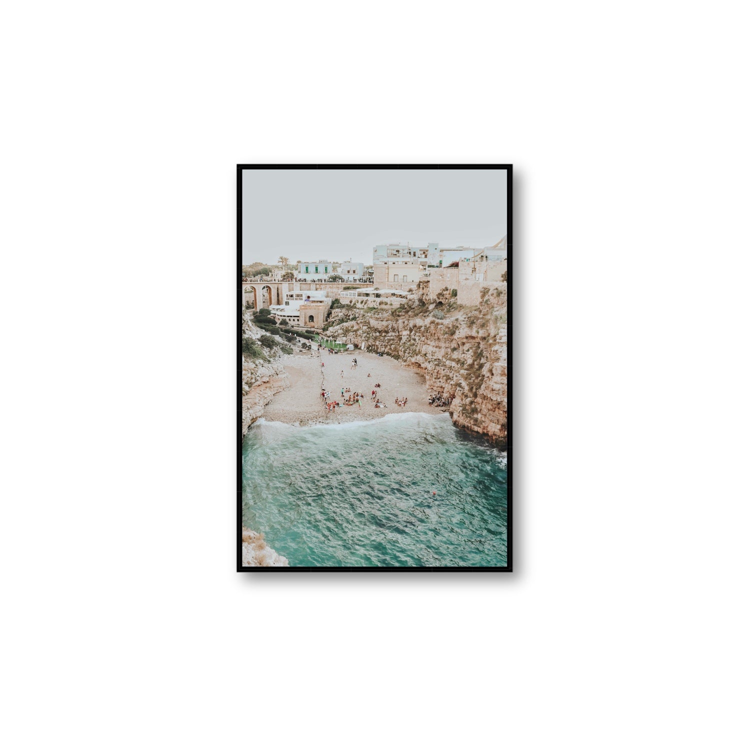 Polignano Vista Puglia coastal Italian beach fine art print Large fine art canvas in black float frame