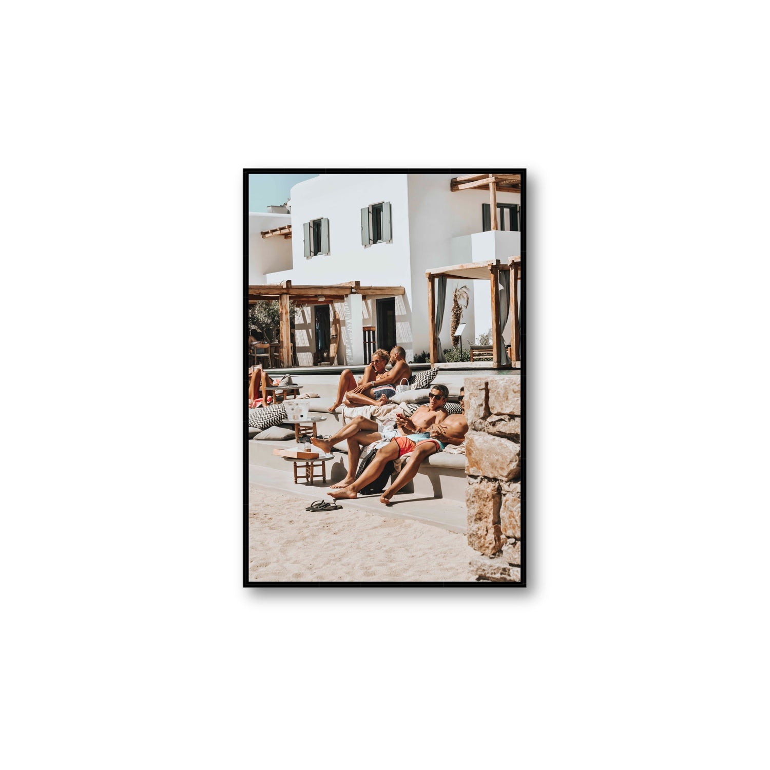 Style That Sizzles Mykonos Greek island wall art Large fine art canvas in black float frame