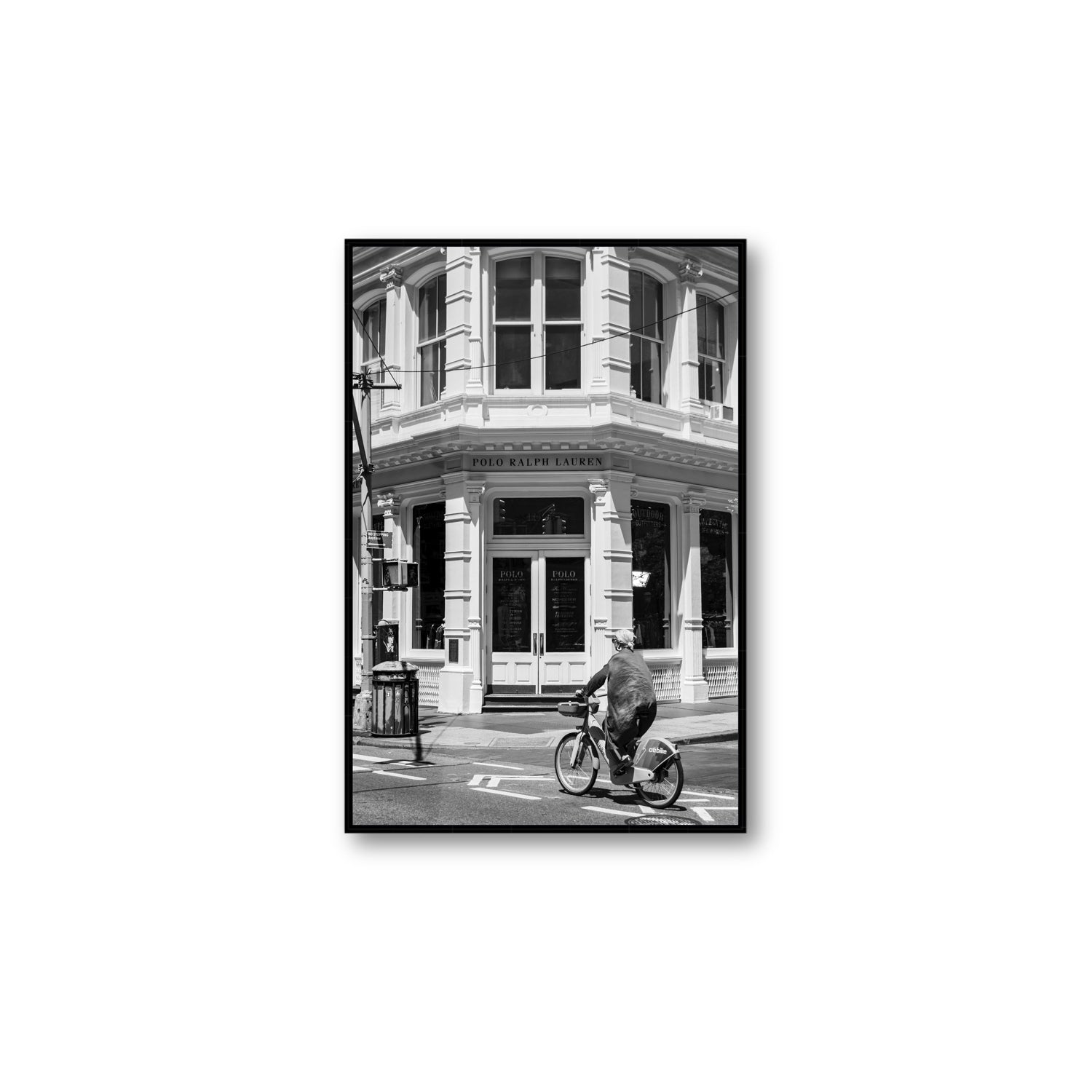 Downtown Rider New York NYC Black & White wall art Large fine art canvas in black float frame