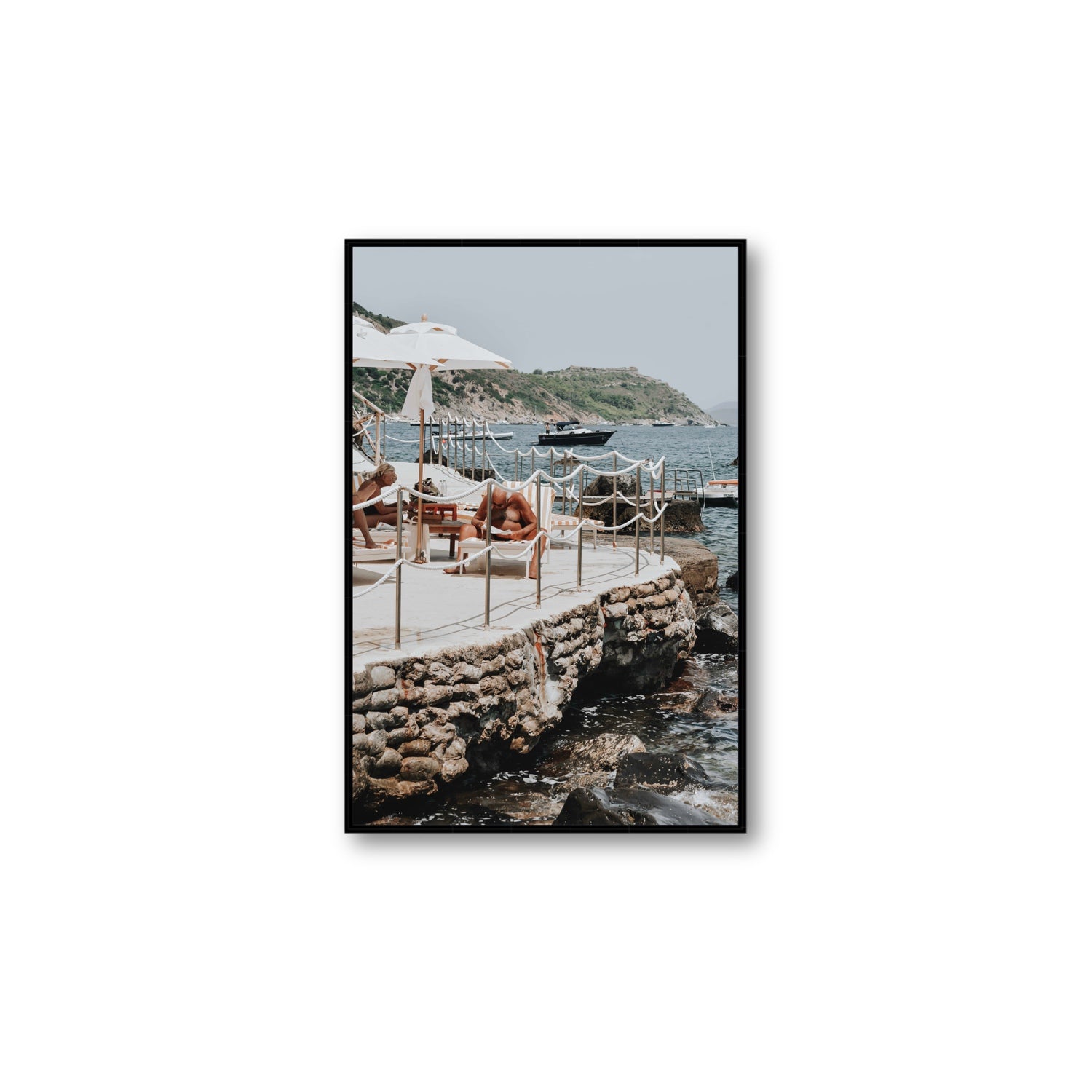 Nonno e Nonna Tuscany coastal Italian wall art Large fine art canvas in black float frame