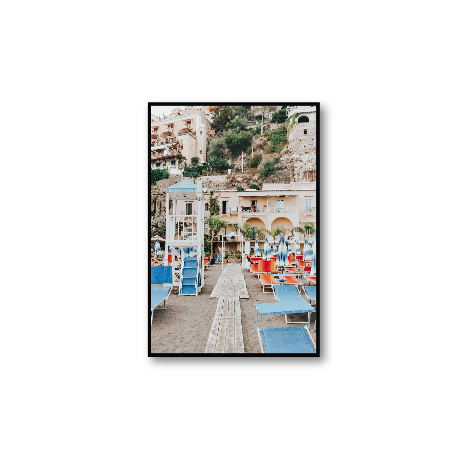 Torre Di Salvataggio fine art print, Positano, Italy, Large, Black Float Frame, Fine Art Canvas
