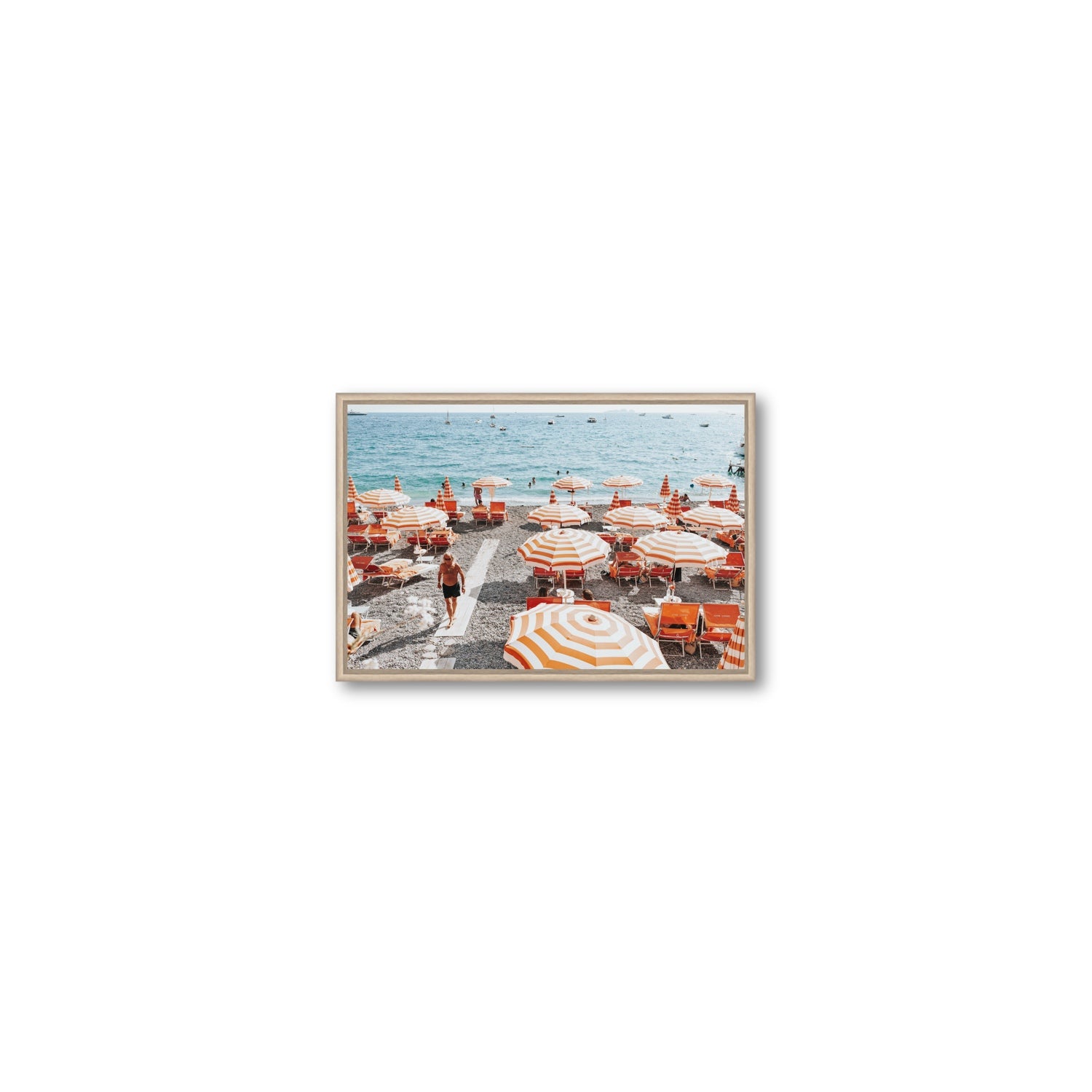 Shoreline Strut Positano wall art Small fine art canvas in natural oak float frame