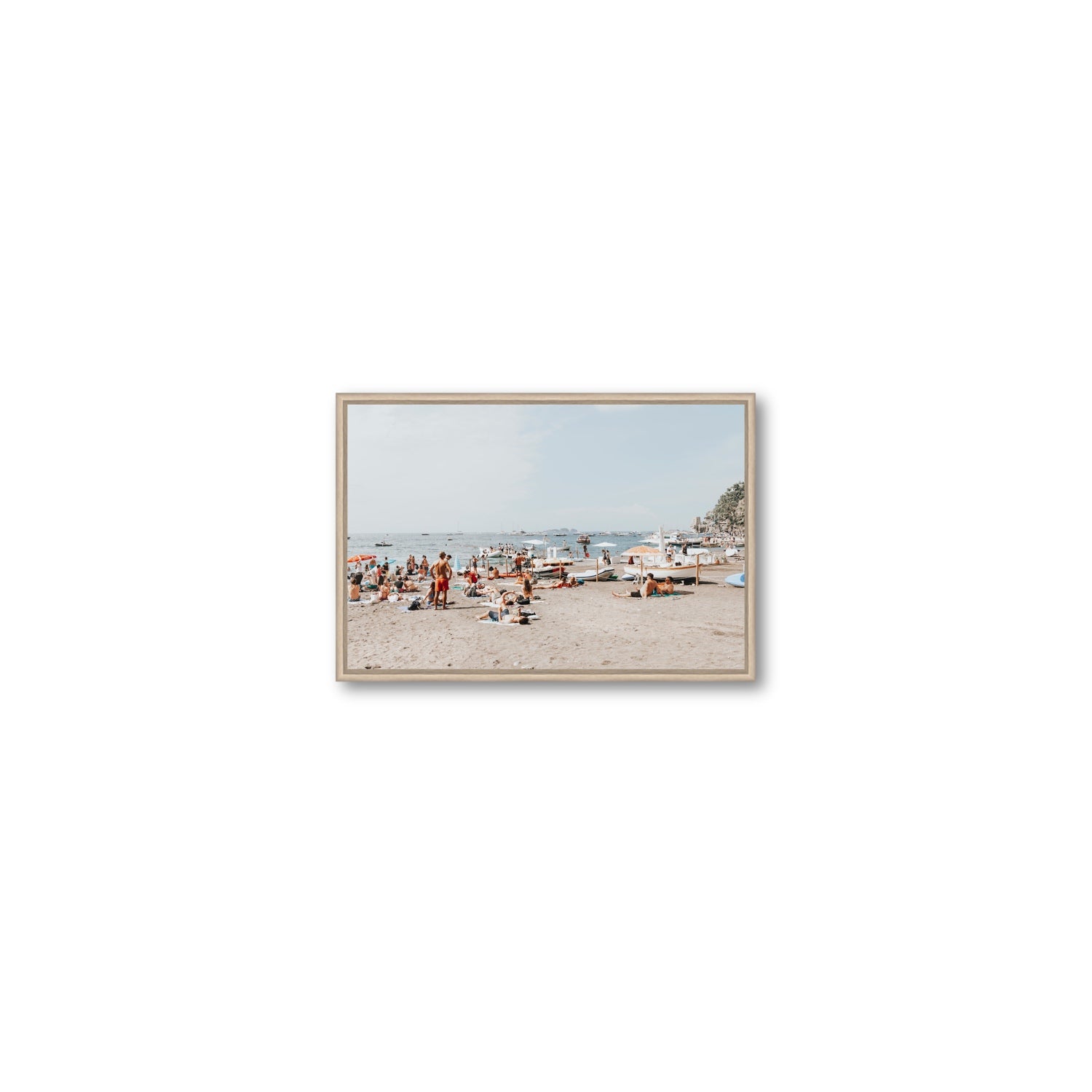 Beachy Vibes fine art print, Positano, Italy, Small, Natural Oak Float Frame, Fine Art Canvas