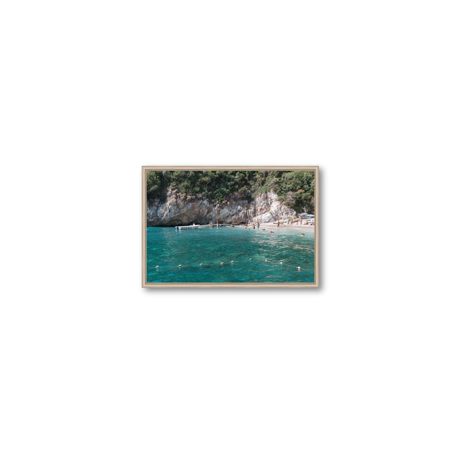 Azure Abyss Nerano wall art Small fine art canvas in natural oak float frame