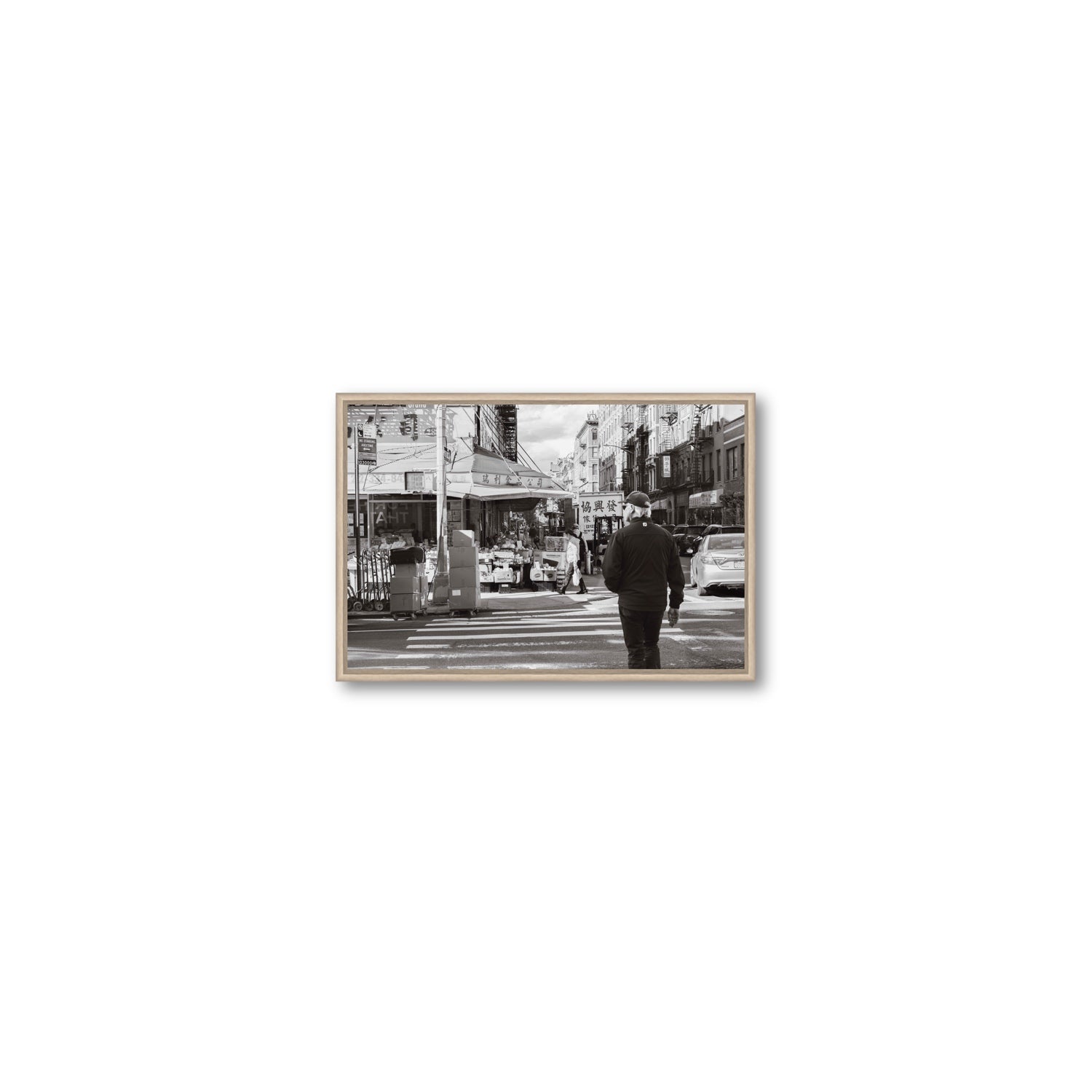 Chinatown New York NYC Street wall art Small fine art canvas in natural oak float frame