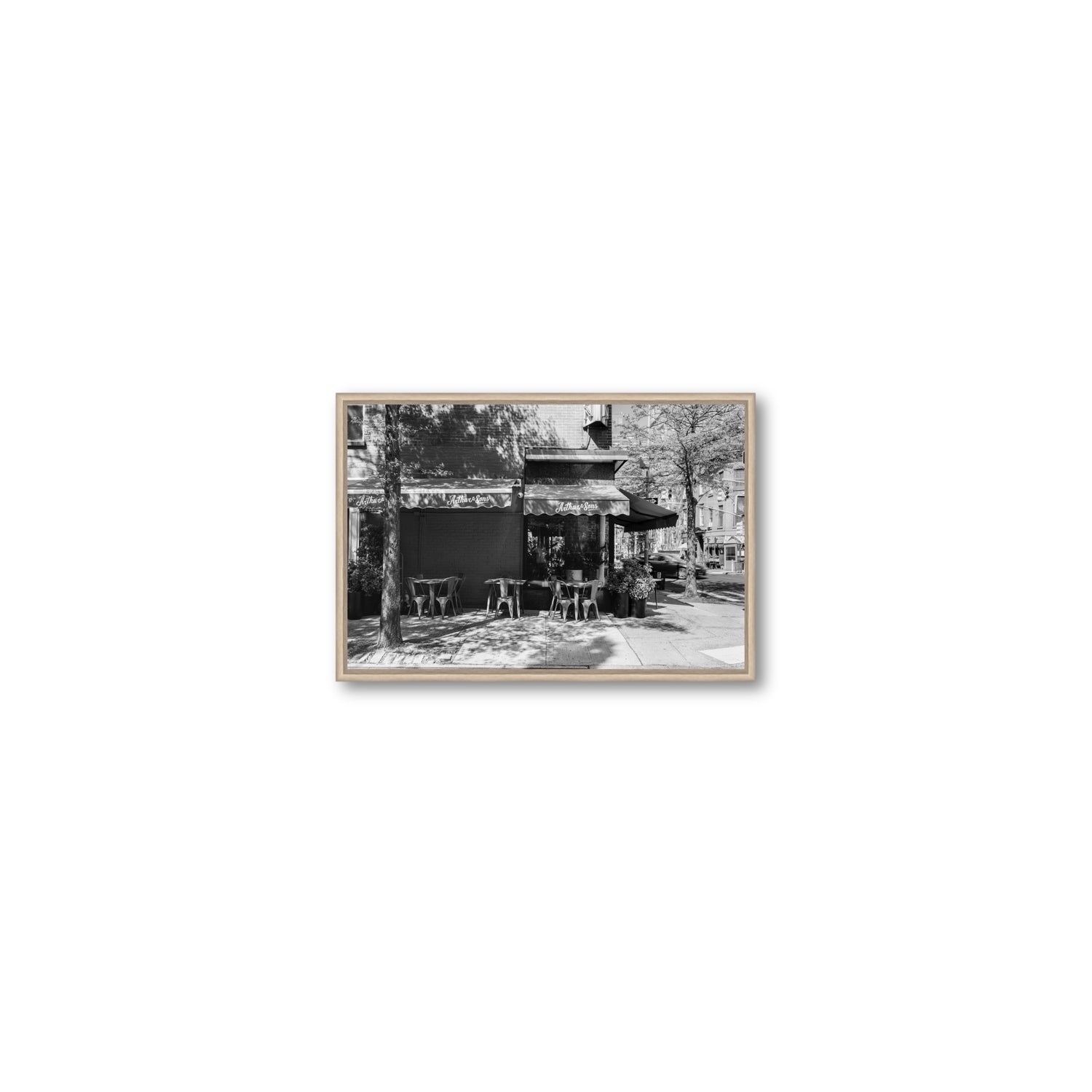 Arthur's Corner New York NYC Restaurant wall art Small fine art canvas in natural oak float frame
