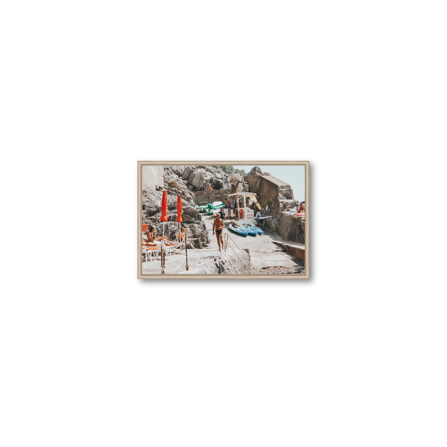The Local Praiano Amalfi Coast Mediterranean wall art Small fine art canvas in natural oak float frame