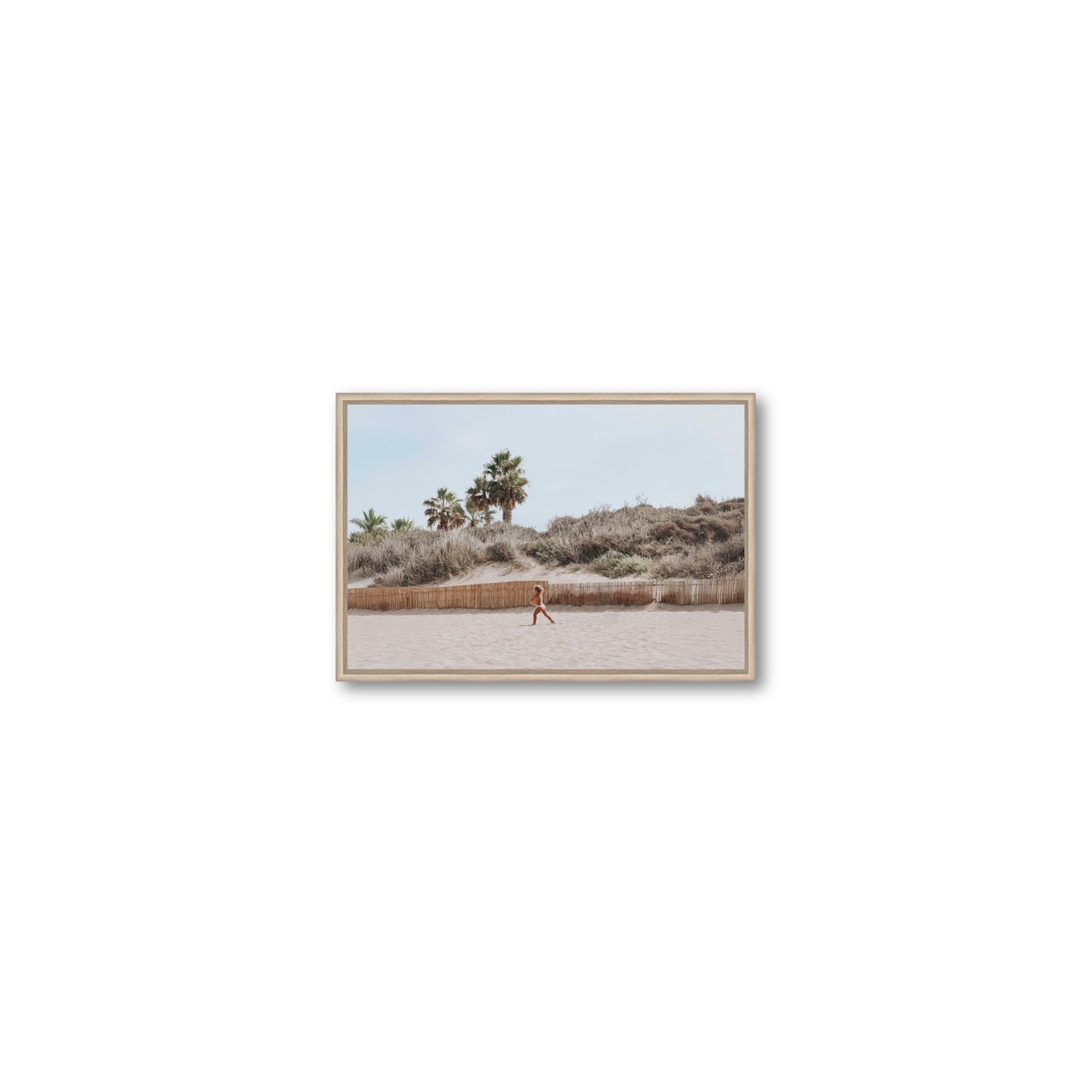 Ragazza Da Spiaggia Puglia beach Italian fine art print Small fine art canvas in natural oak float frame
