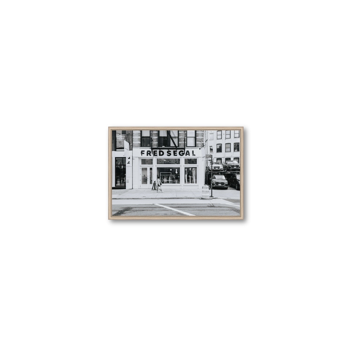 Noir York New York NYC Black & White wall art Small fine art canvas in natural oak float frame