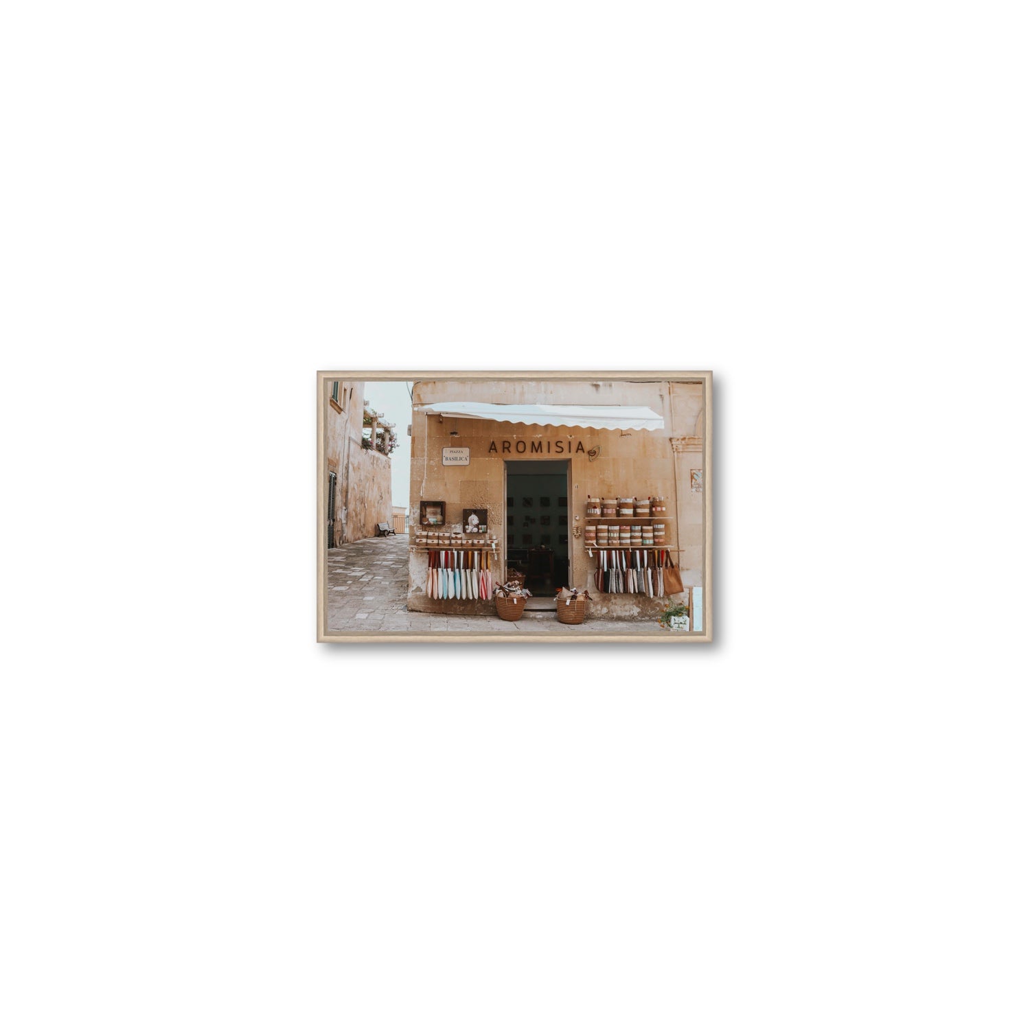 Aromisia Puglia Otranto Italian wall art Small fine art canvas in natural oak float frame