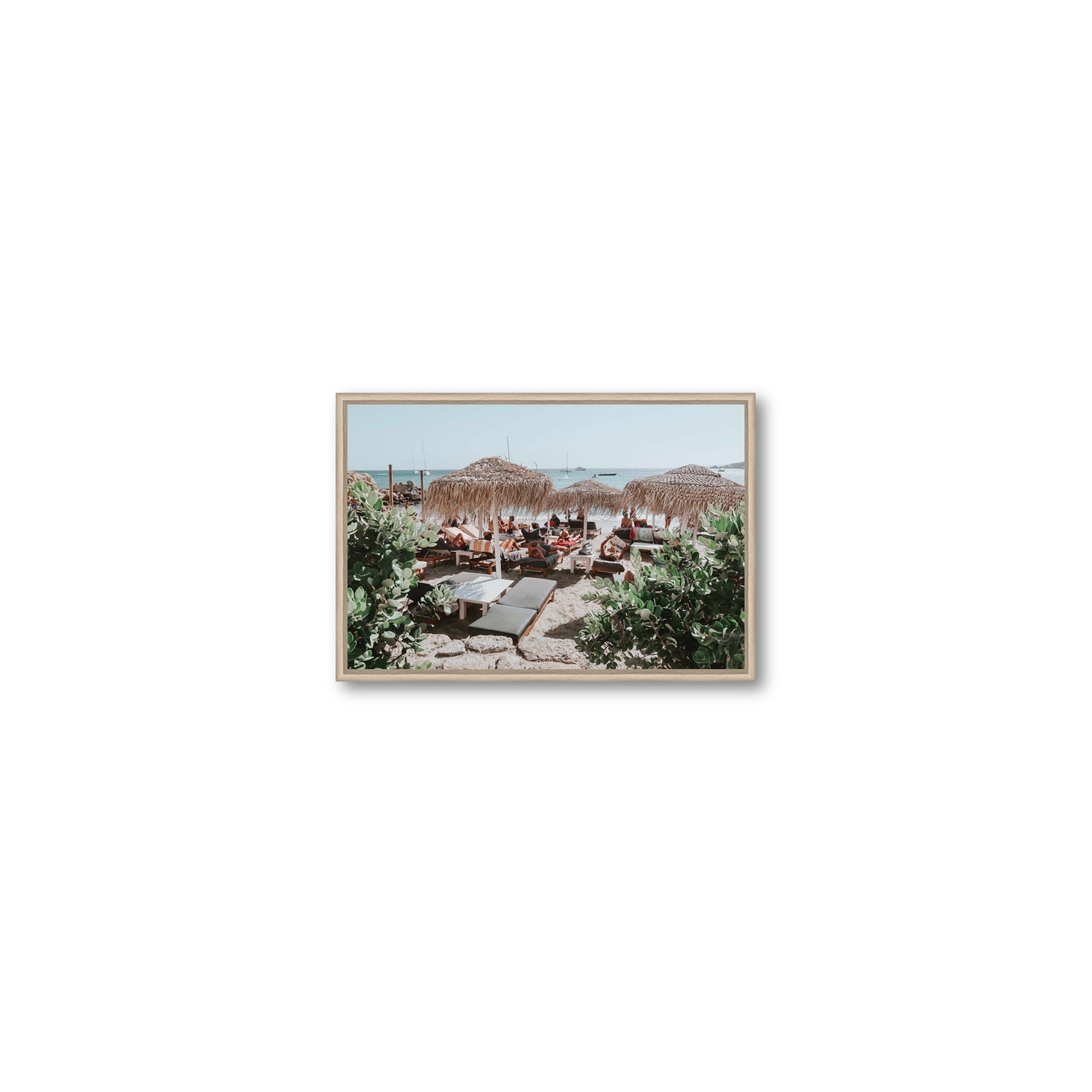 Greek Haven Mykonos Greek island coastal wall art Small fine art canvas in natural oak float frame
