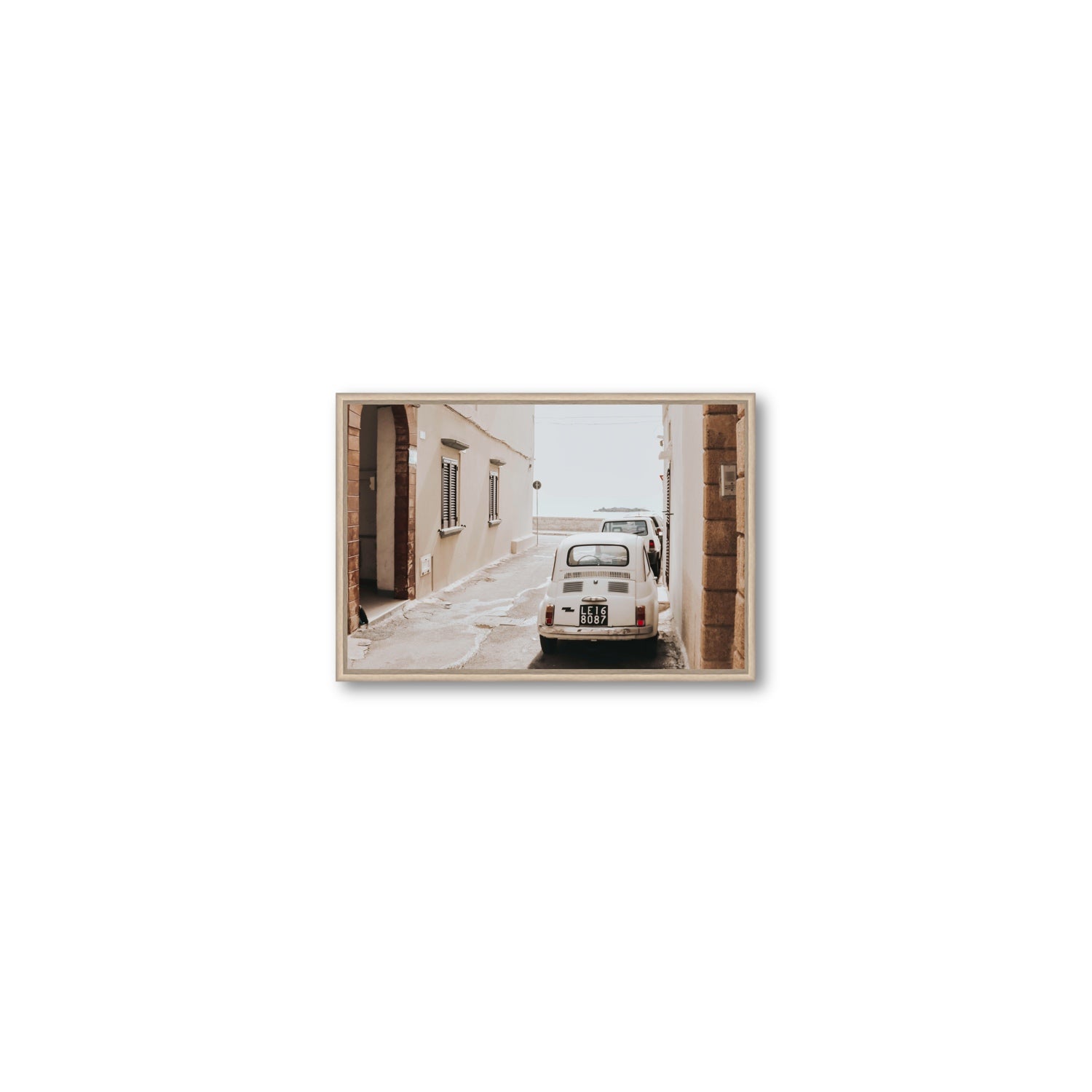 Bambini Lane Puglia Italian wall art Small fine art canvas in natural oak float frame
