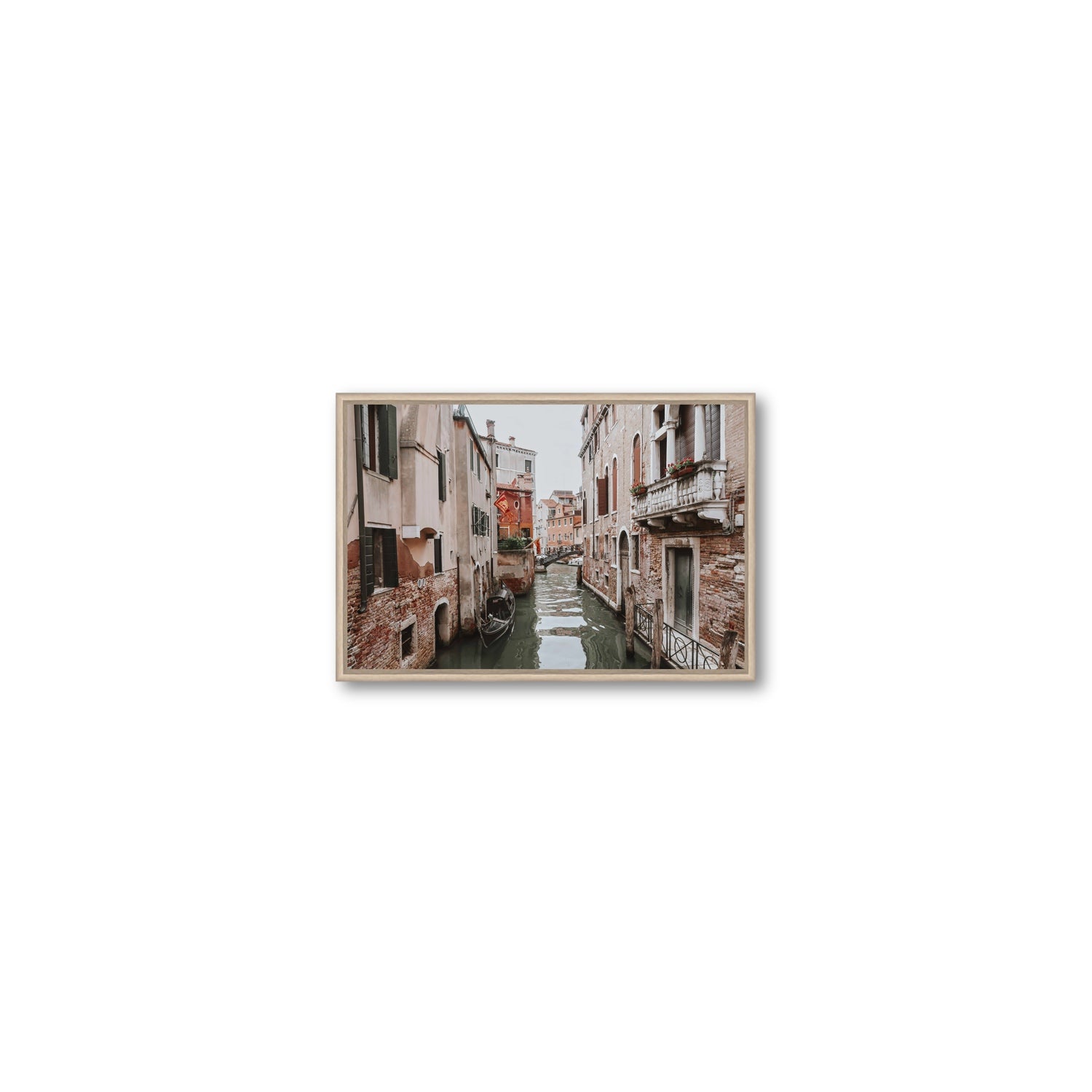 Venetian Gothic Venice Canal Italian wall art Small fine art canvas in natural oak float frame