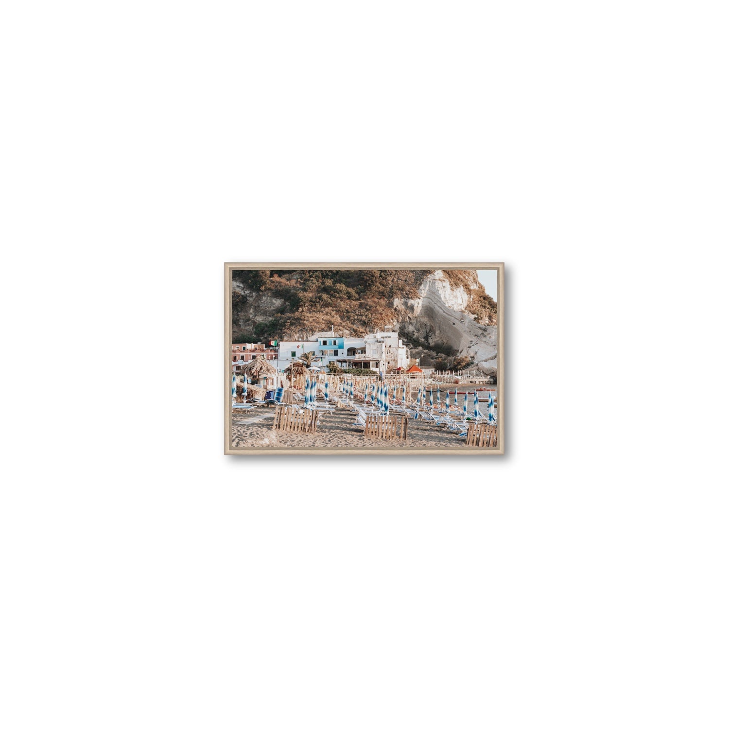 Sant' Angelo Ischia Italian coastal wall art Small fine art canvas in natural oak float frame