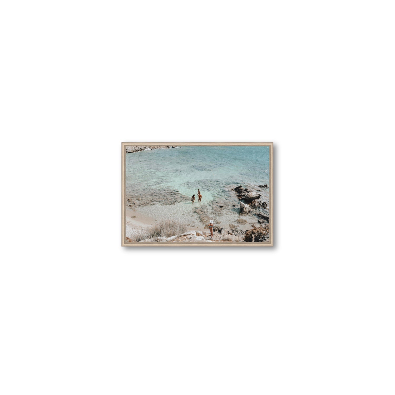 Easy On The Eyes Mykonos Greek island wall art Small fine art canvas in natural oak float frame