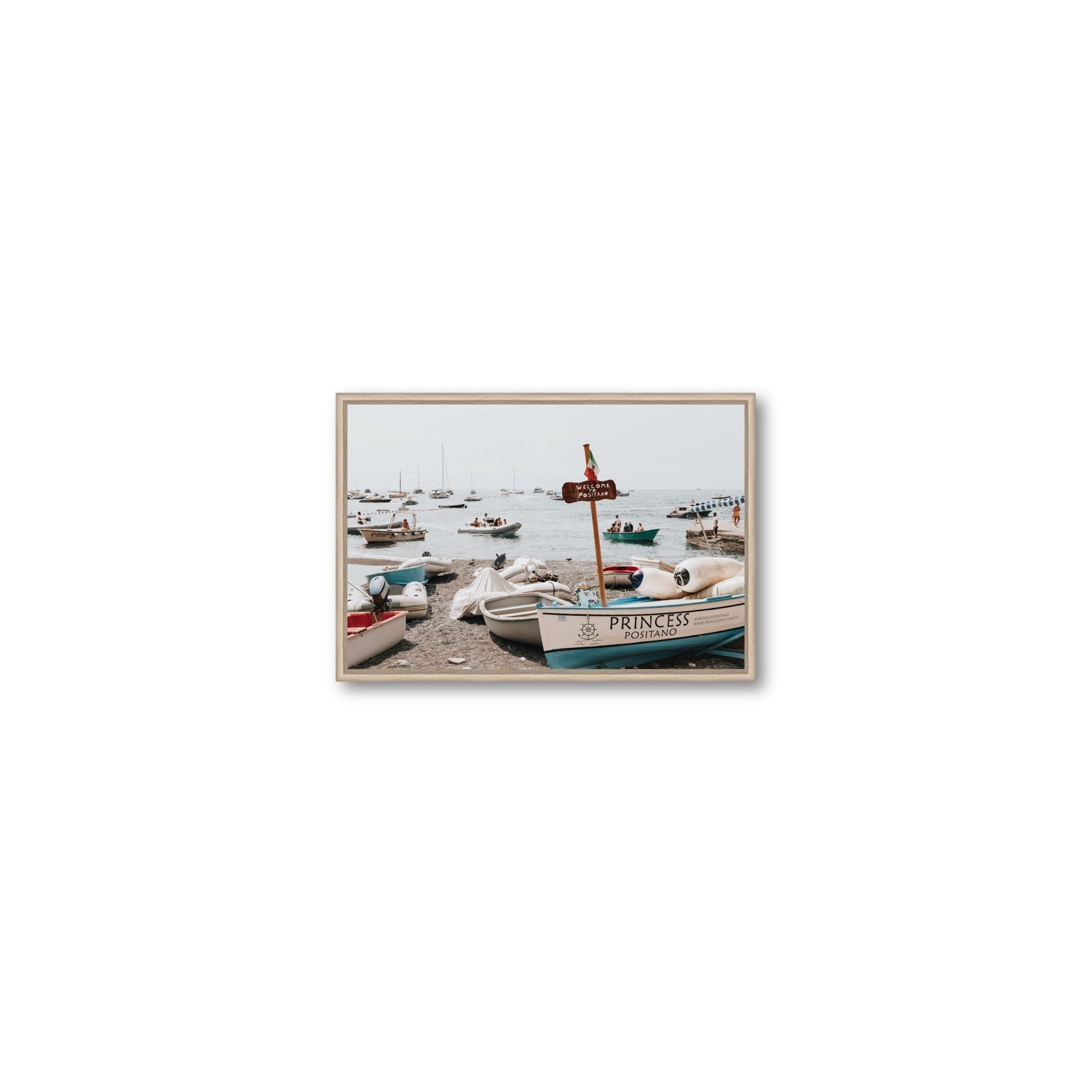 Princess Positano fine art print, Positano, Italy, Small, Natural Oak Float Frame, Fine Art Canvas