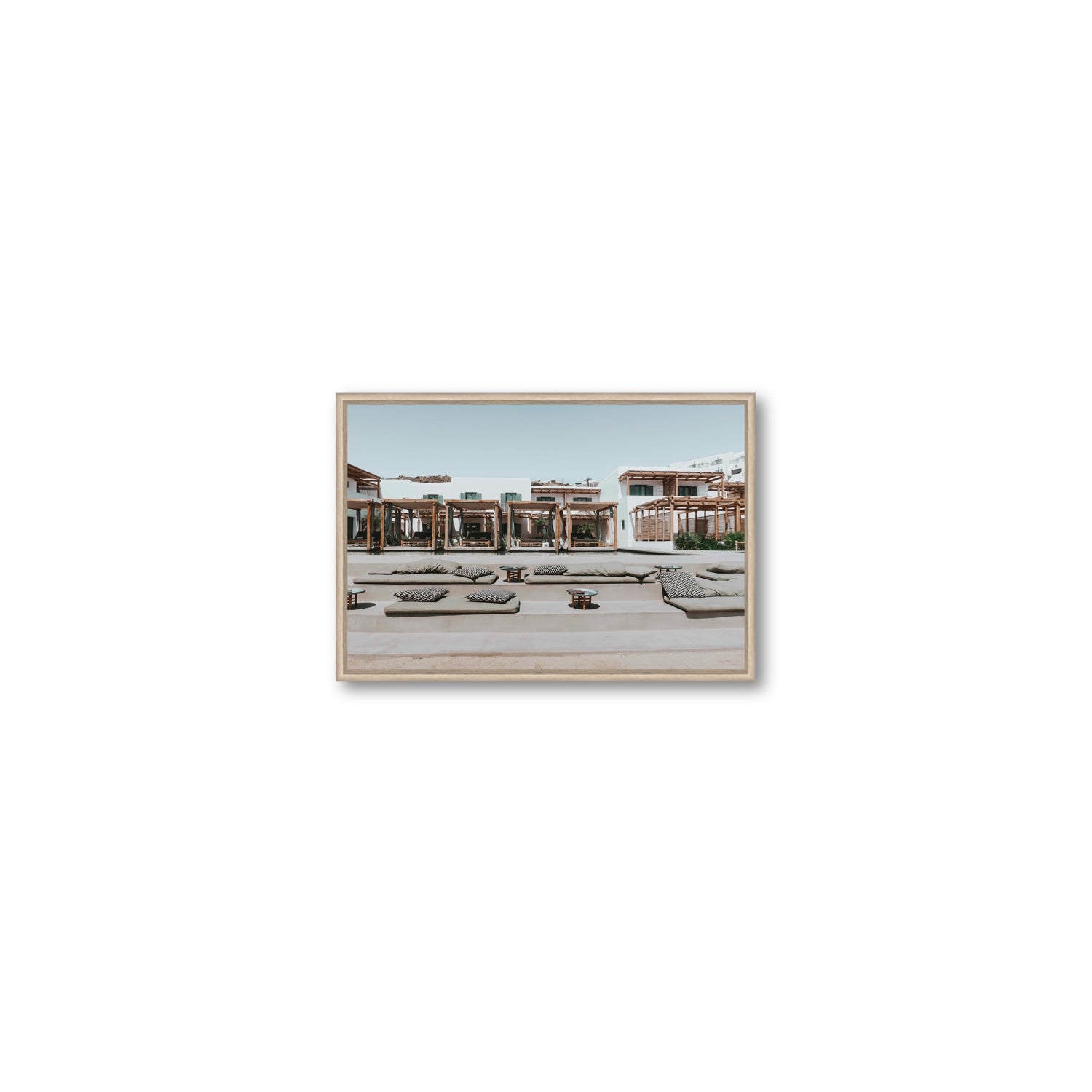Platis Gialos fine art print, Mykonos, Greece, Small, Natural Oak Float Frame, Fine Art Canvas