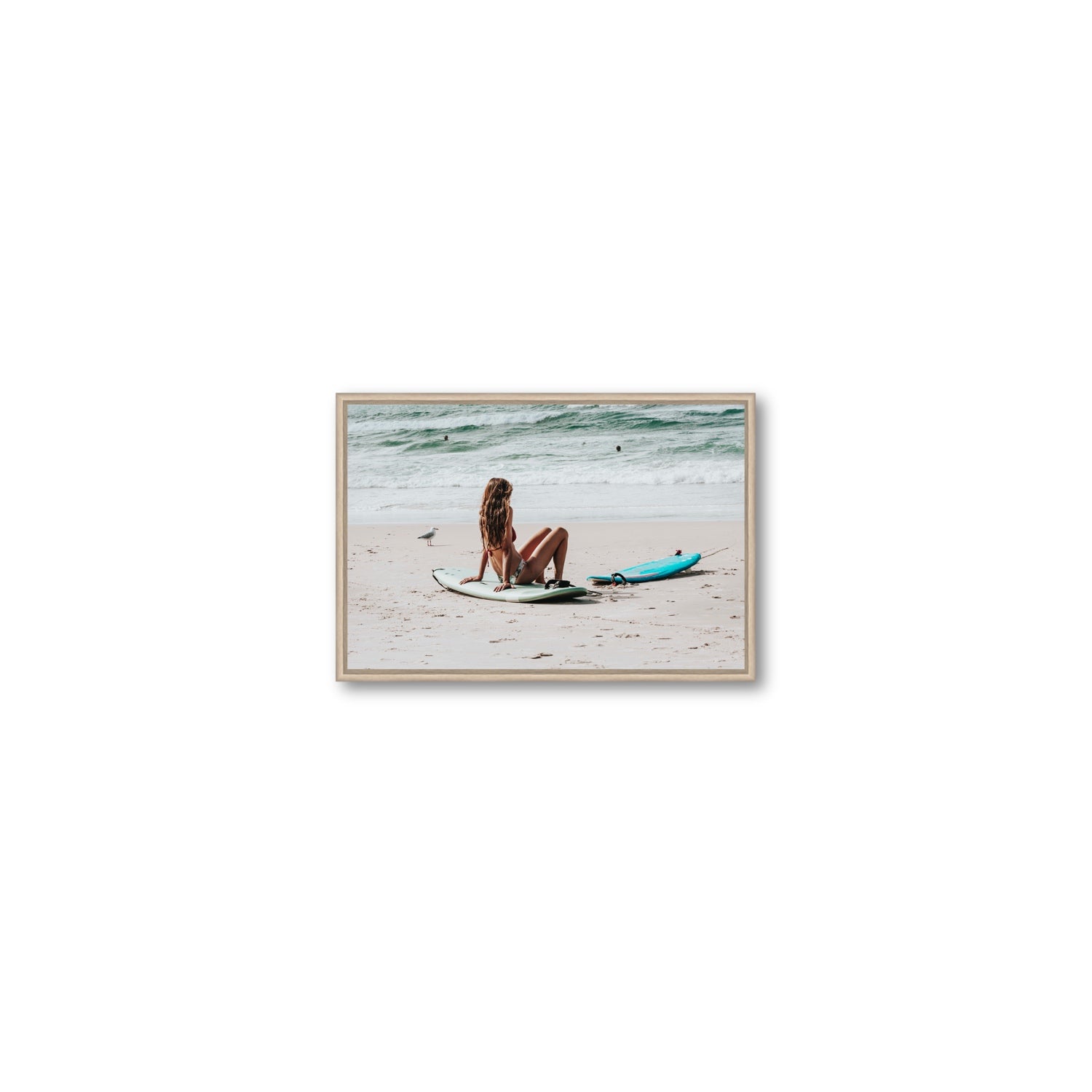 Ciao Bella Byron Bay Surf coastal wall art Small fine art canvas in natural oak float frame