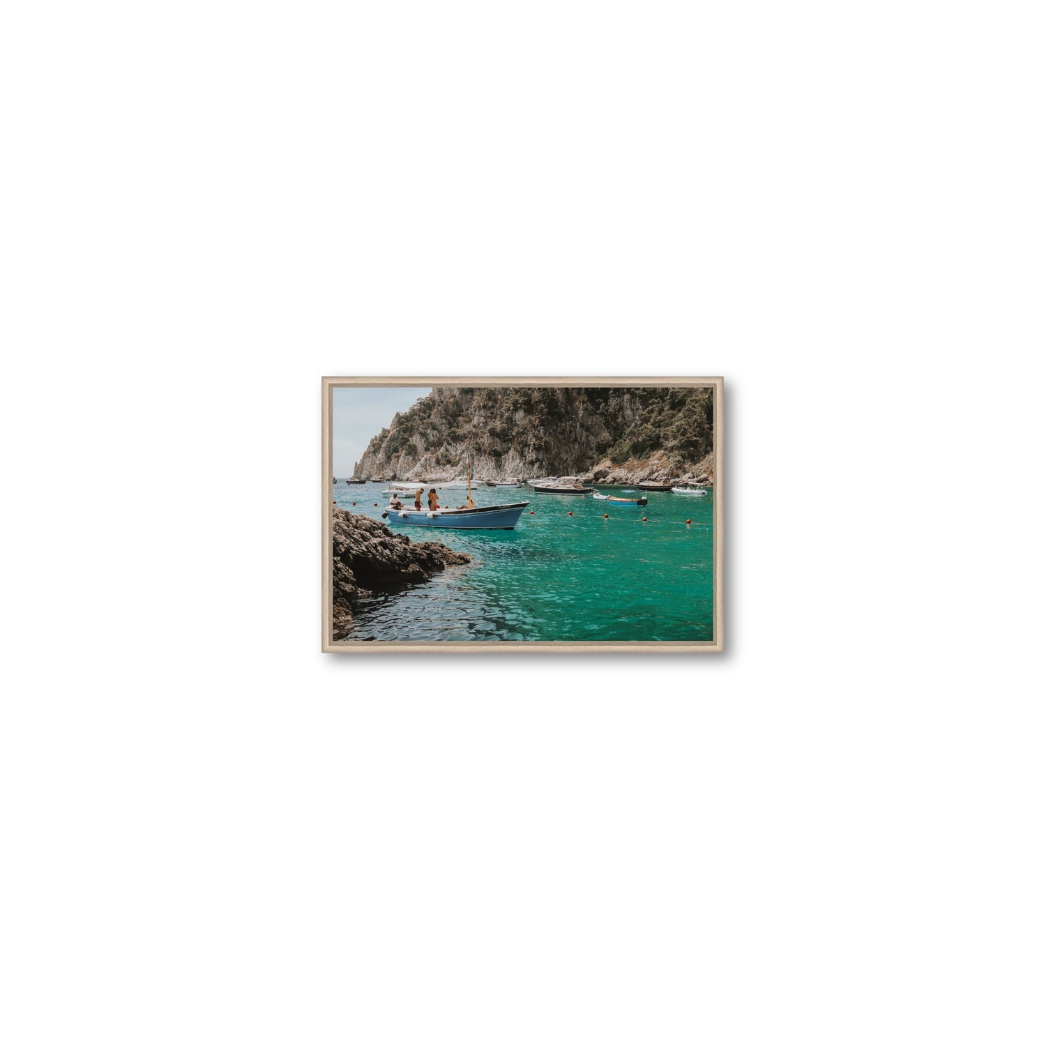Cozy Cove Capri coastal Mediterranean wall art Small fine art canvas in natural oak float frame