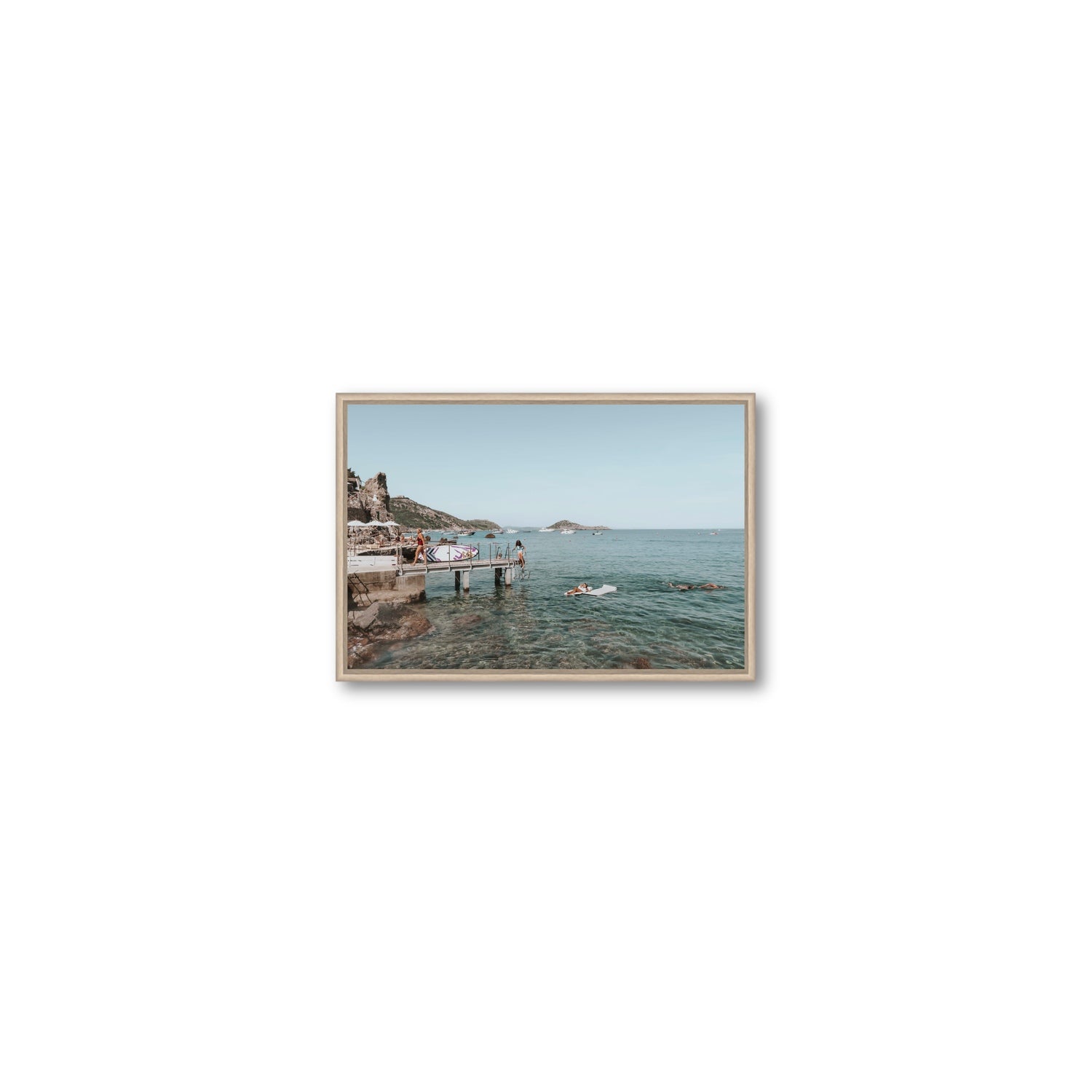 Retro Glamour Tuscany coastal Italian wall art Small fine art canvas in natural oak float frame