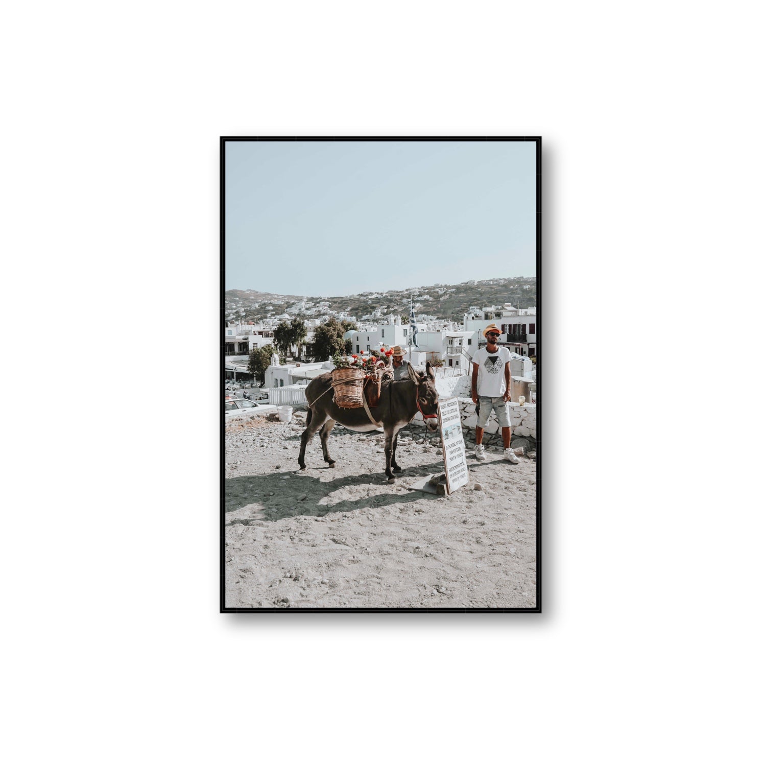 Let The Journey Begin Mykonos Greek island wall art Extra Large fine art canvas in black float frame