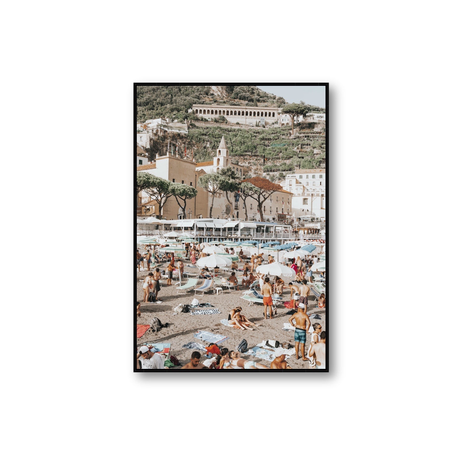 Festa In Spiaggia Amalfi coastal wall art Extra Large fine art canvas in black float frame