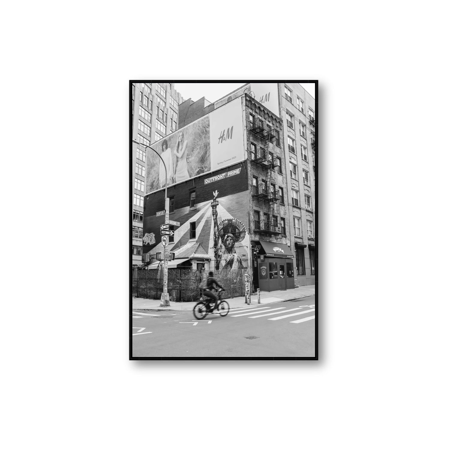 Shadows Of Liberty New York NYC Black & White wall art Extra Large fine art canvas in black float frame