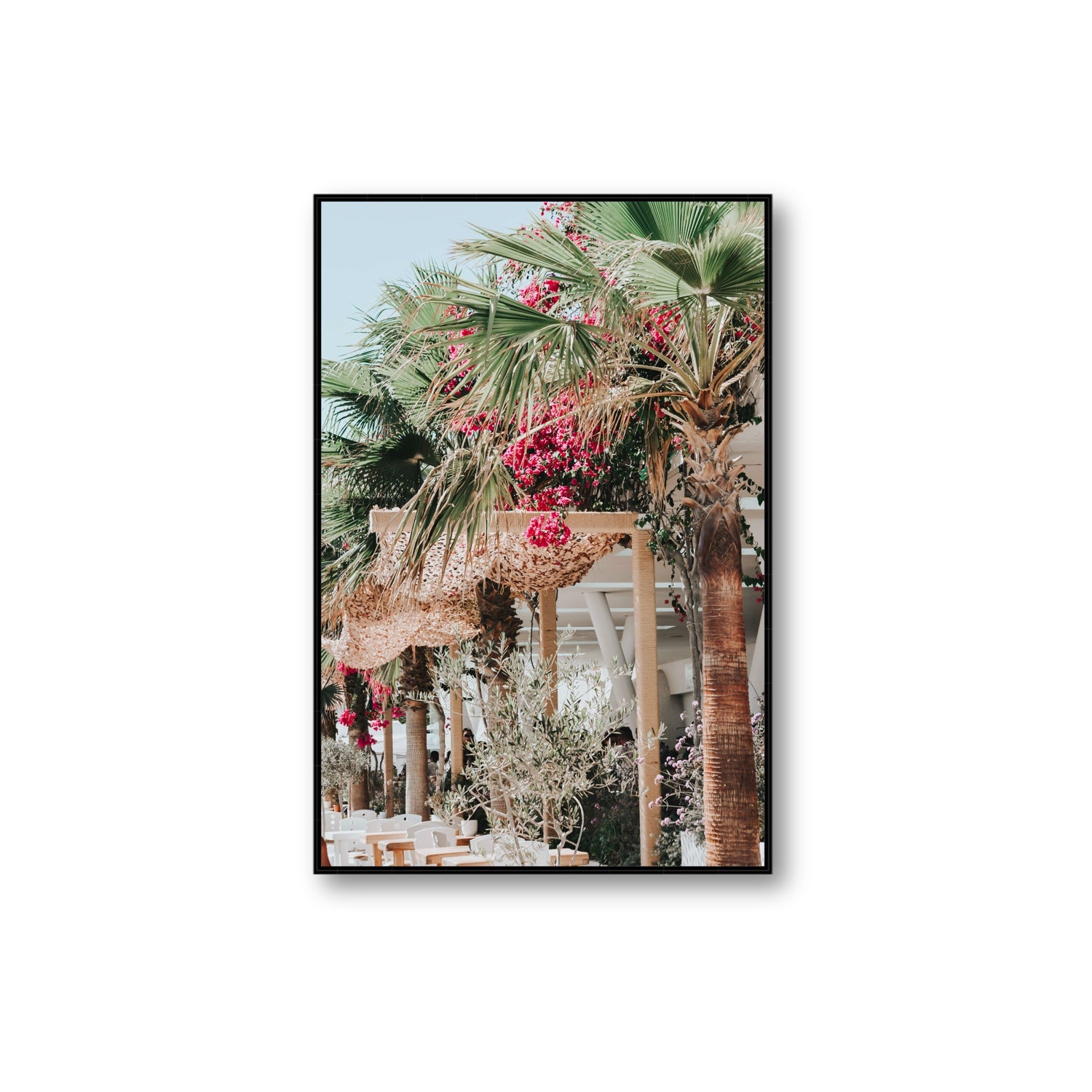 Palm Trees Mykonos Greek island wall art Extra Large fine art canvas in black float frame