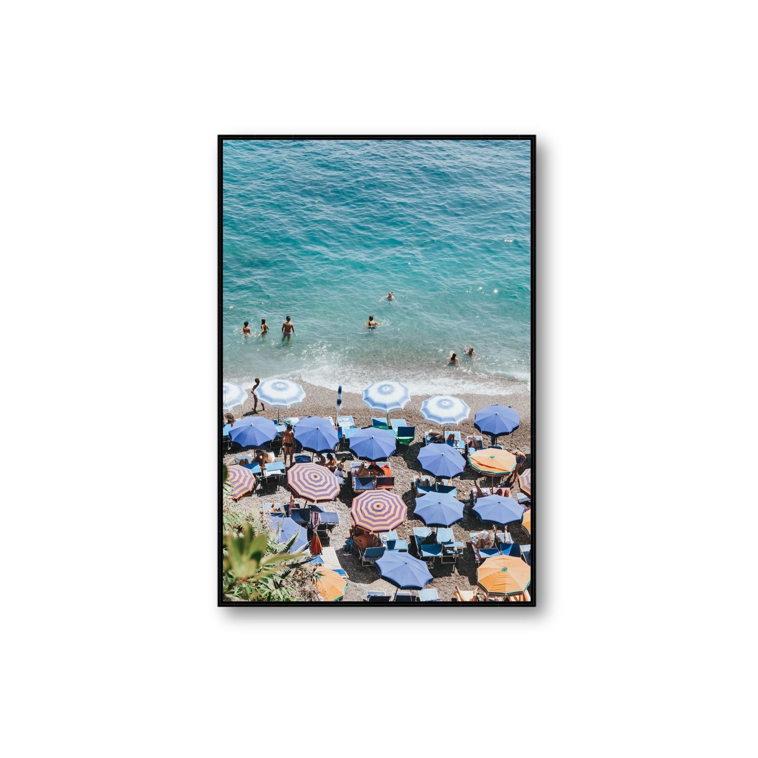 Paradise Beach fine art print, Positano, Italy, Extra Large, Black Float Frame, Fine Art Canvas