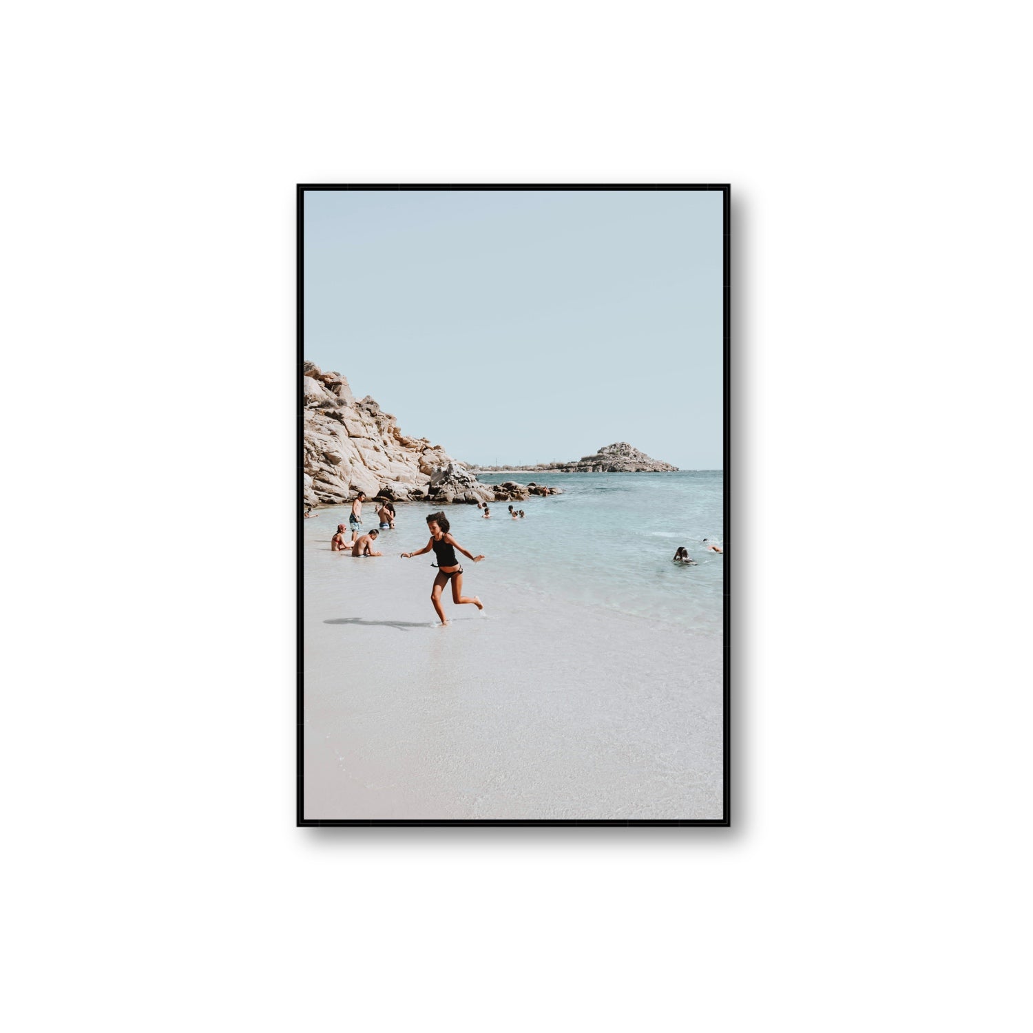 Skipping Angel Mykonos Greek island decor wall art Extra Large fine art canvas in black float frame