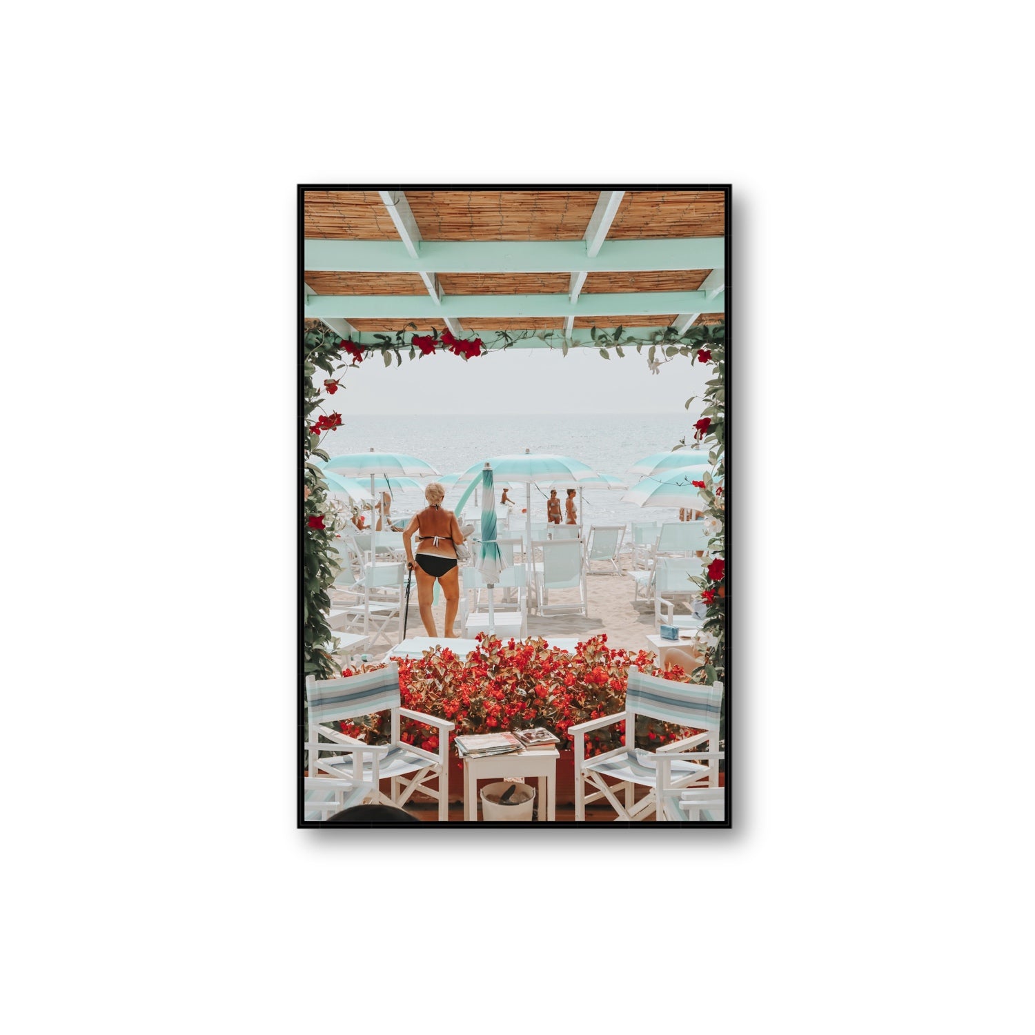 Nonna's Italian Escape Alassio Italian wall art Extra Large fine art canvas in black float frame