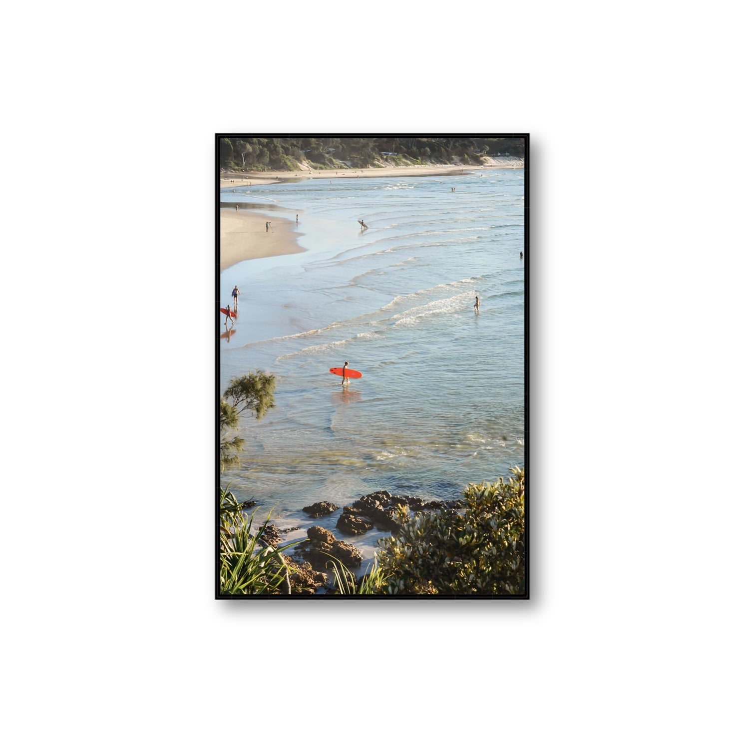Seclusion Byron Bay Surf coastal wall art Extra Large fine art canvas in black float frame