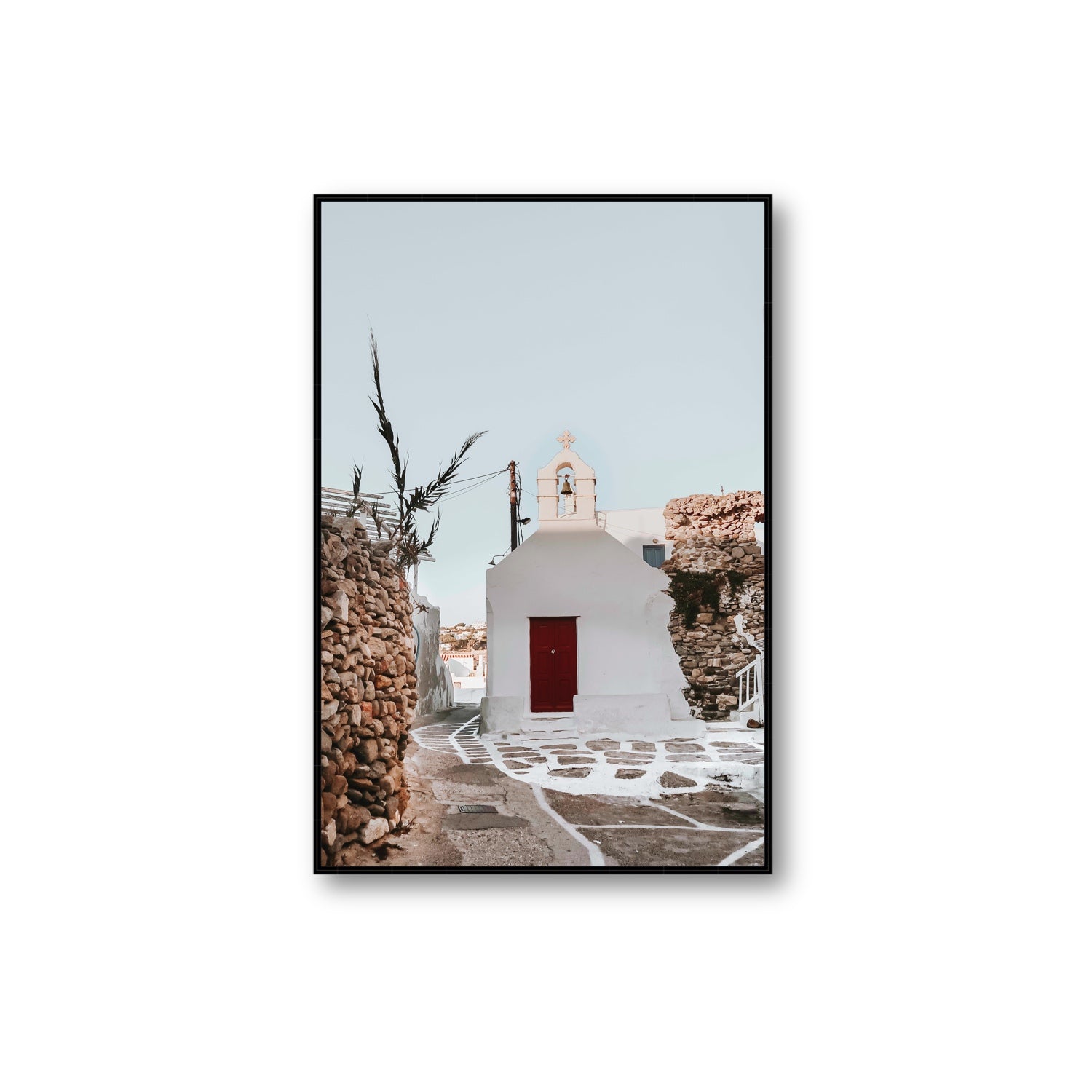 Little Chapel Mykonos Greek island wall art Extra Large fine art canvas in black float frame