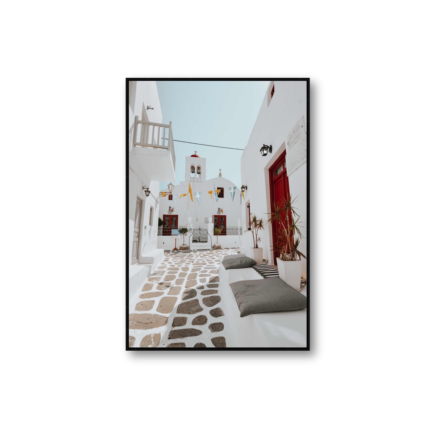 Cycladic Charm fine art print, Mykonos, Greece, Extra Large, Black Float Frame, Fine Art Canvas