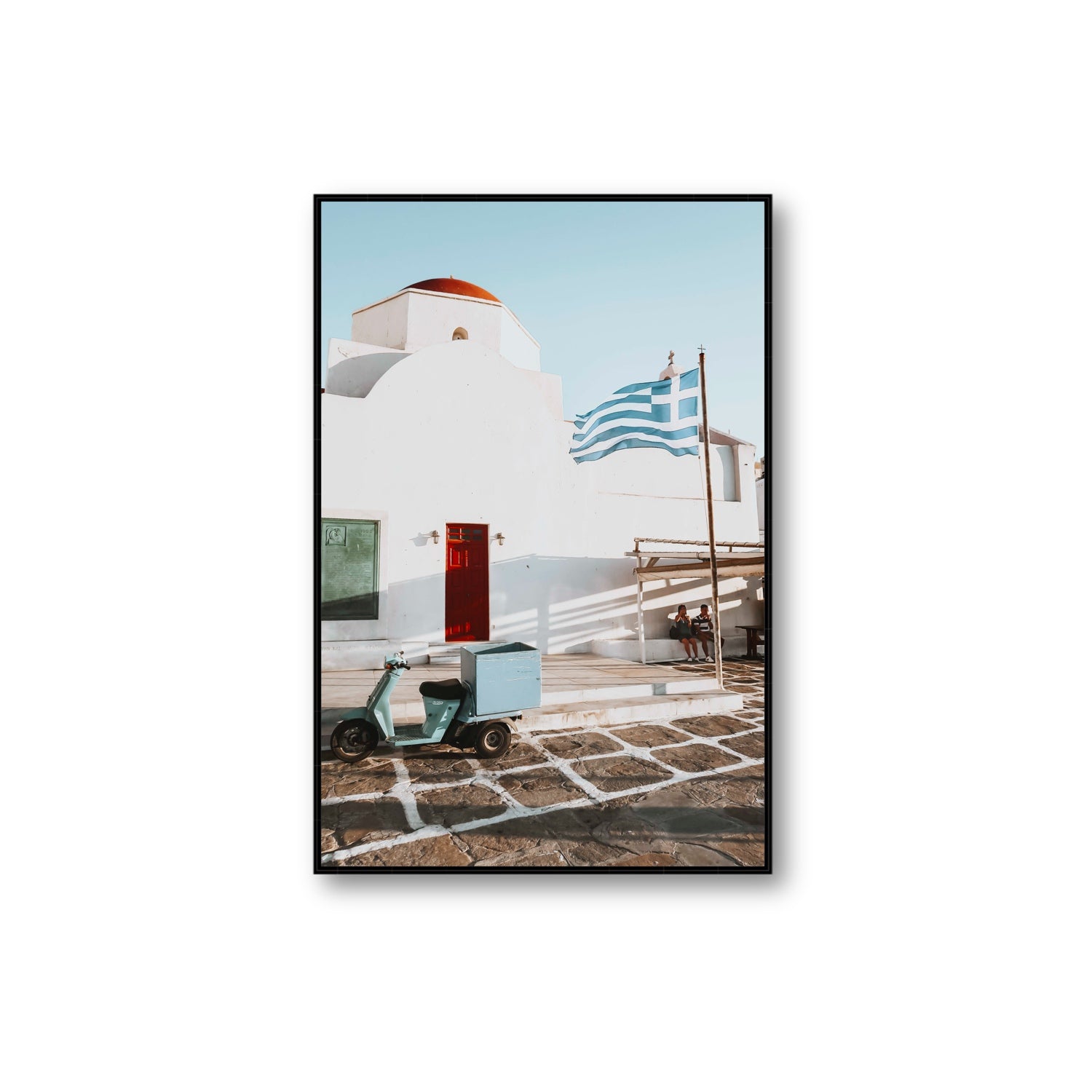Mykonos Postcard fine art print, Mykonos, Greece, Extra Large, Black Float Frame, Fine Art Canvas
