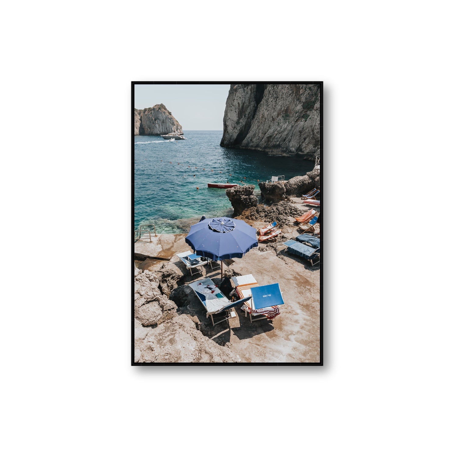 Lonely Loungers fine art print, Capri, Italy, Extra Large, Black Float Frame, Fine Art Canvas