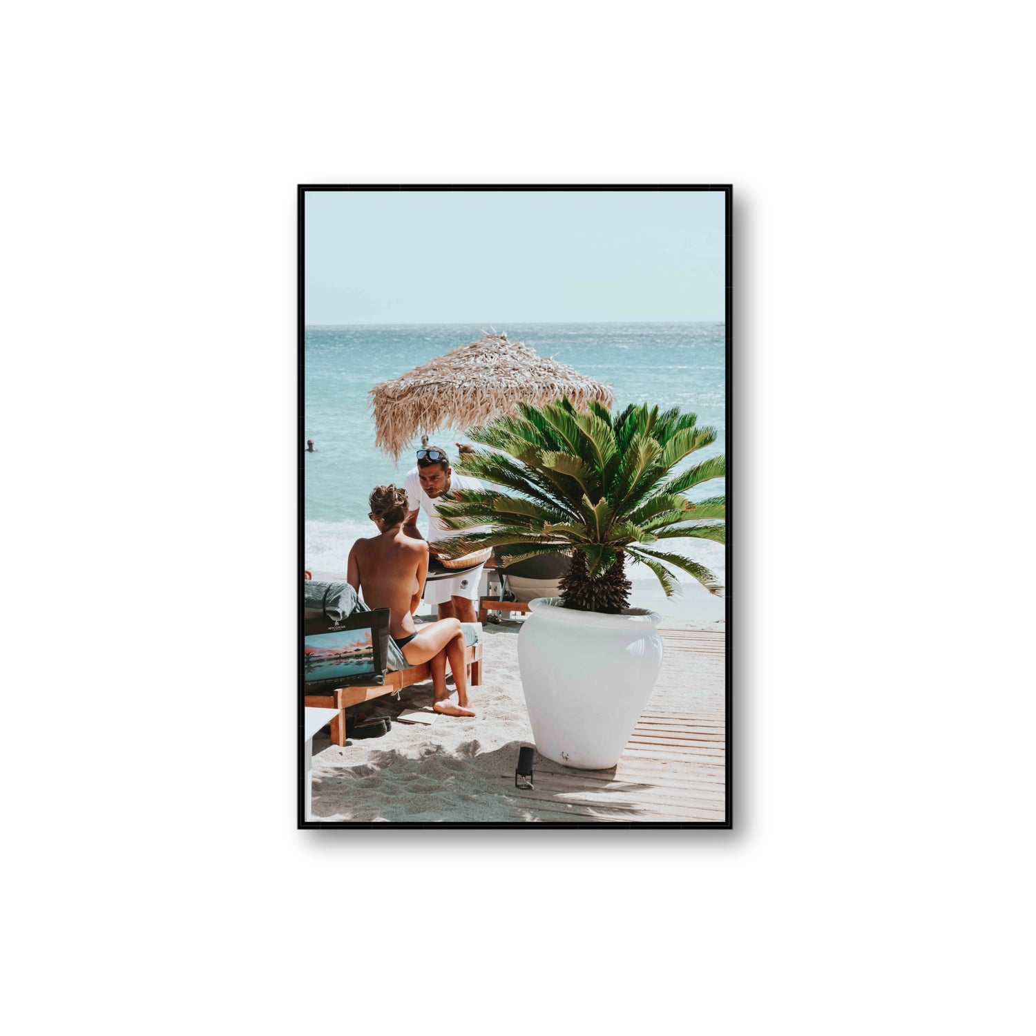At Your Service Mykonos Greek island wall art Extra Large fine art canvas in black float frame