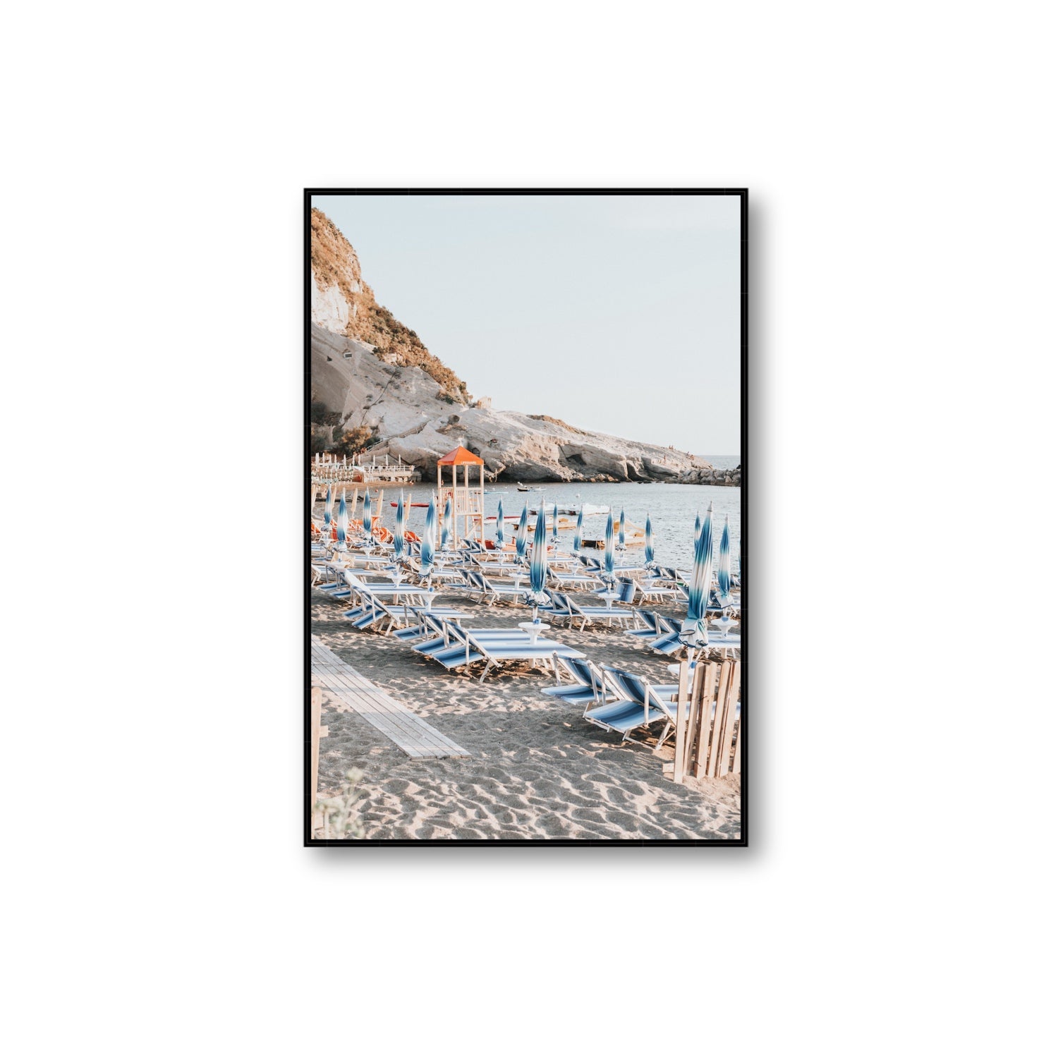 The Golden Hour Ischia Italian coastal wall art Extra Large fine art canvas in black float frame