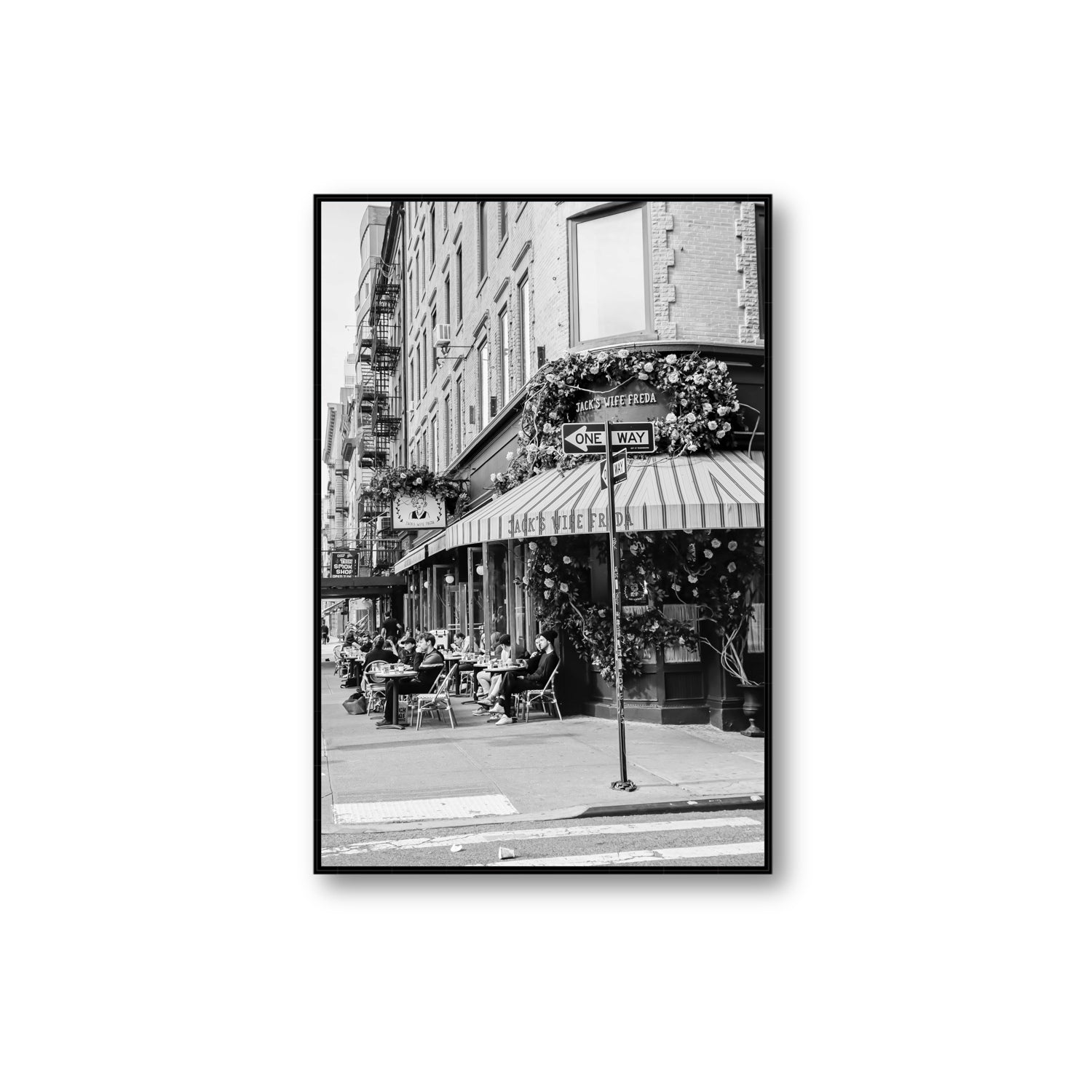 Freda's Feast New York NYC Black & White wall art Extra Large fine art canvas in black float frame