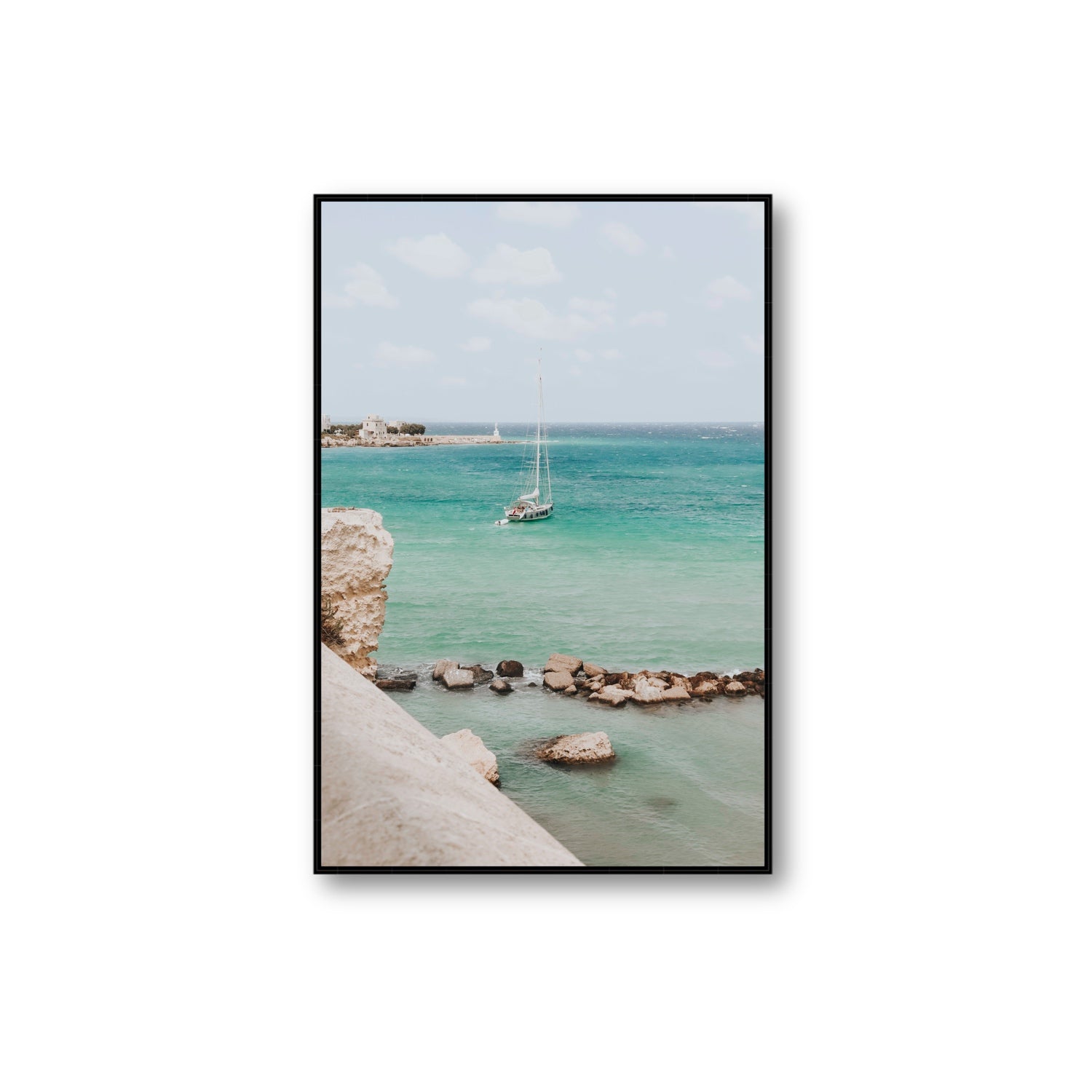 Seafarer's Dream Puglia Seafarer’s Dream coastal wall art Extra Large fine art canvas in black float frame