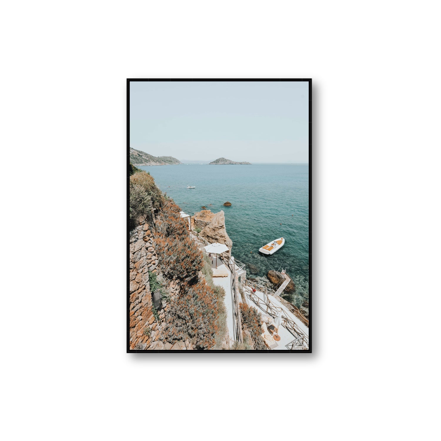 Front Row Seat Tuscany coastal wall art Extra Large fine art canvas in black float frame