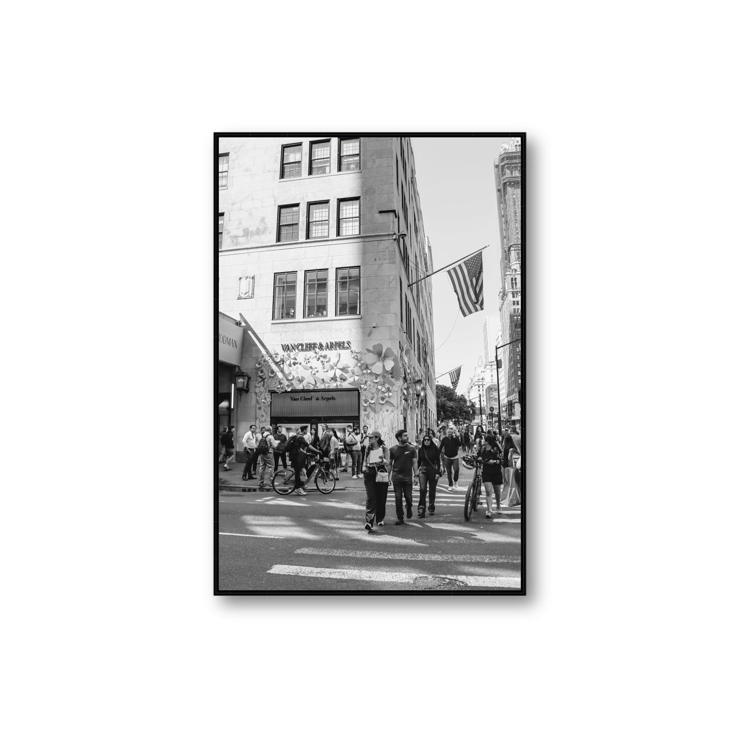 Sidewalk Shuffle New York NYC Black & White wall art Extra Large fine art canvas in black float frame