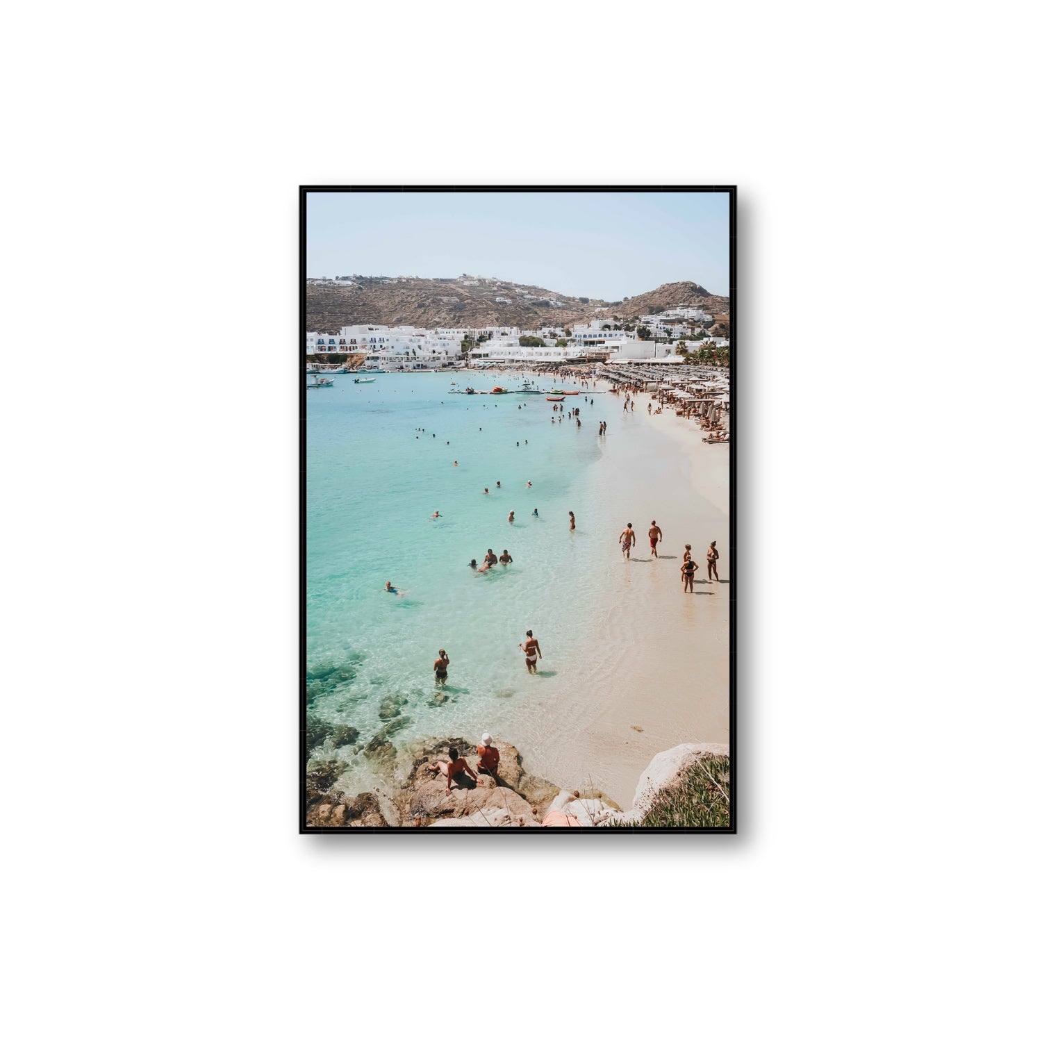 Breathe In The Salty Air Mykonos Greek island wall art Extra Large fine art canvas in black float frame